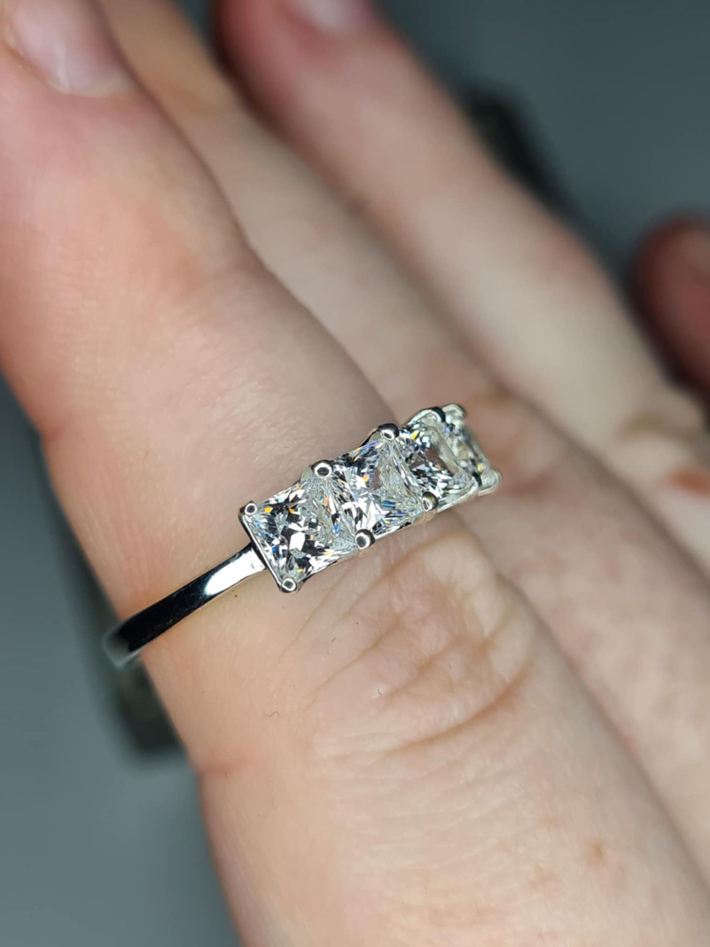 3.26ct Swarovski Zirconia 5 Stone Square cut Ring in Rhodium Overlay 925 Sterling Silver