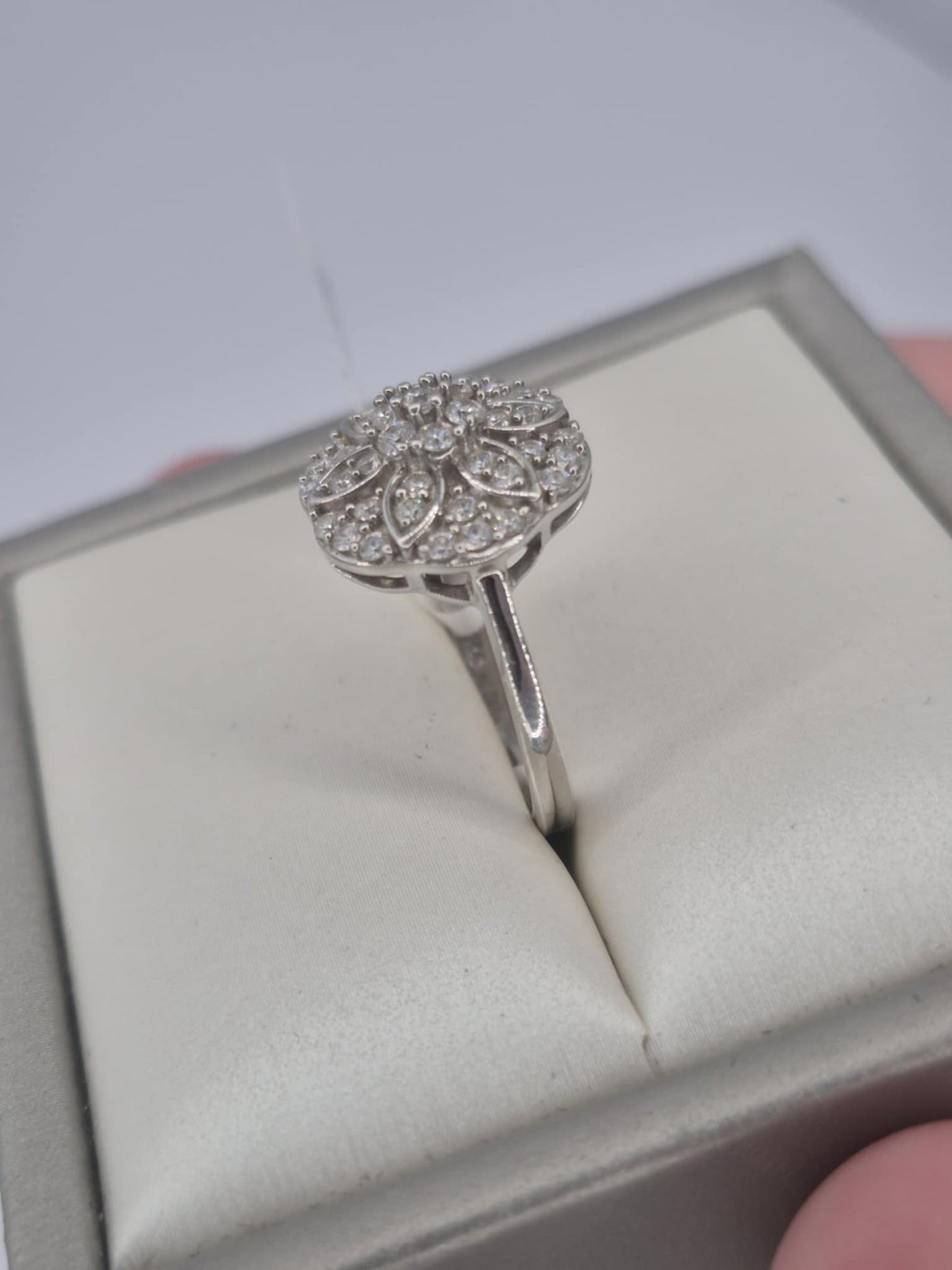 1.38 Ct. Swarovski Zirconia Floral Ring Platinum Overlay 925 Sterling Silver SIZE O