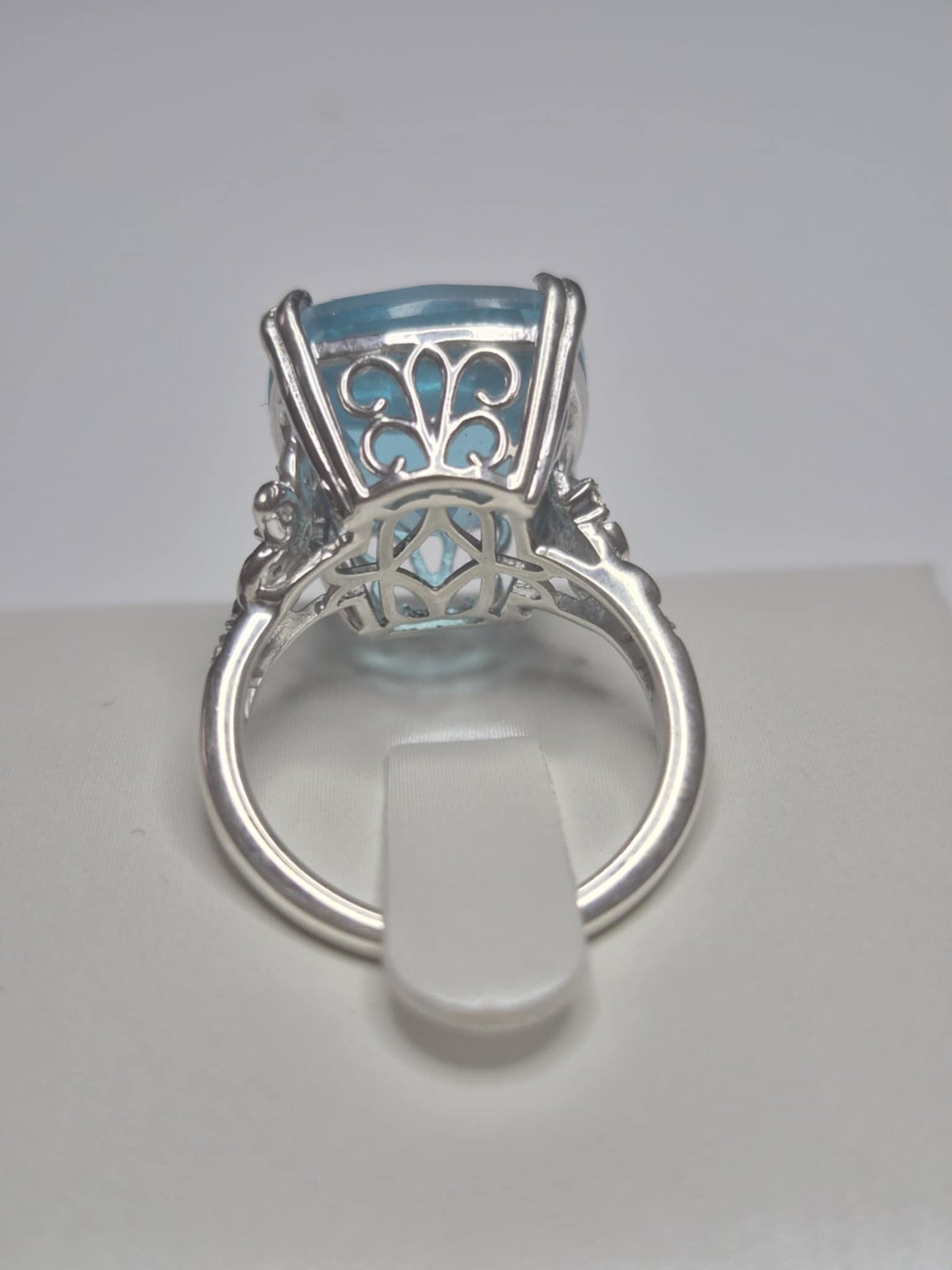 11.37ct Radiant Glacier Quartz & White Zircon Solitaire Ring in Rhodium Overlay 925 Sterling Silver SIZE L
