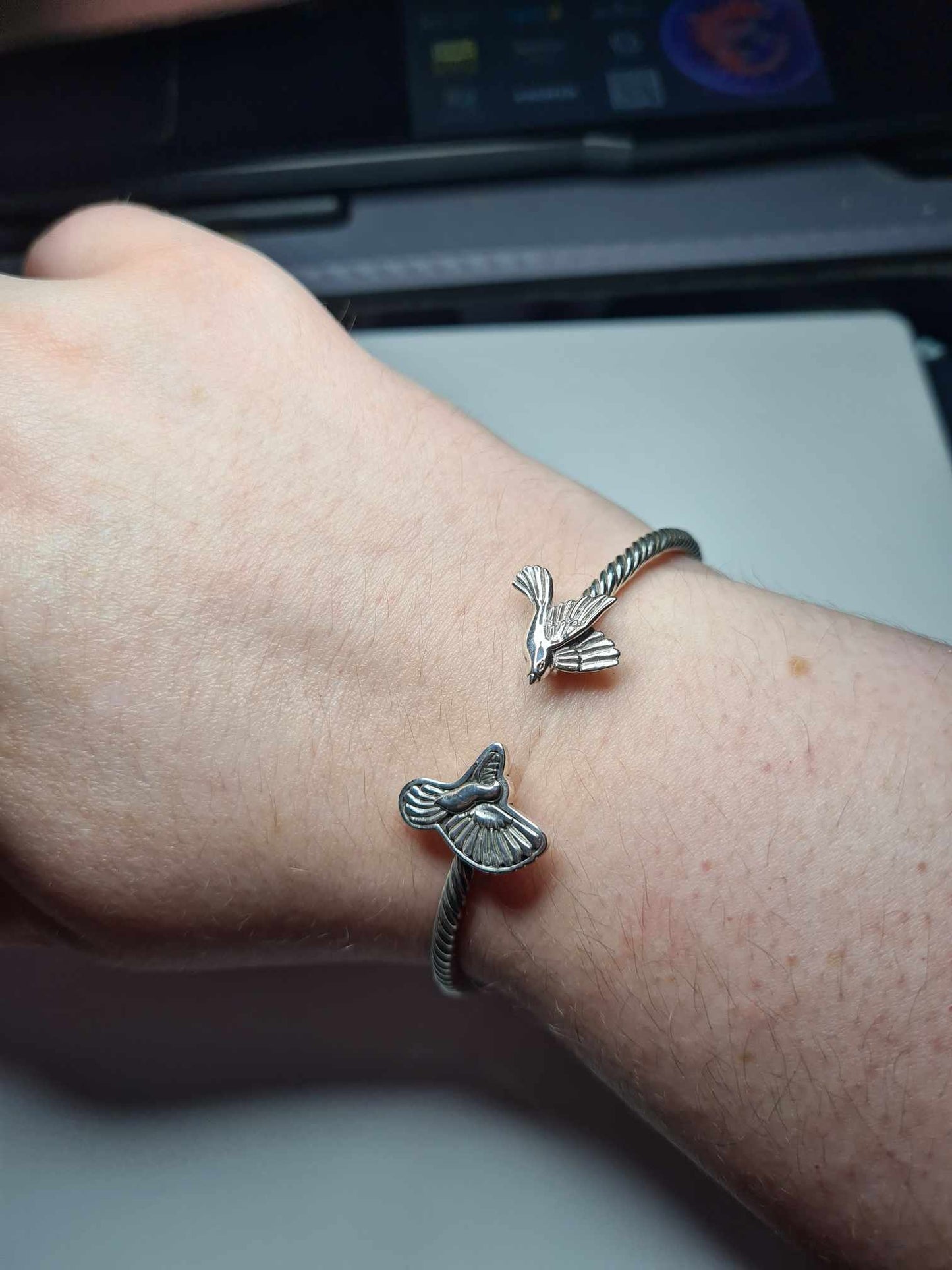 Hand Made Sterling Silver Bird Cuff Bangle Size 7.5inch