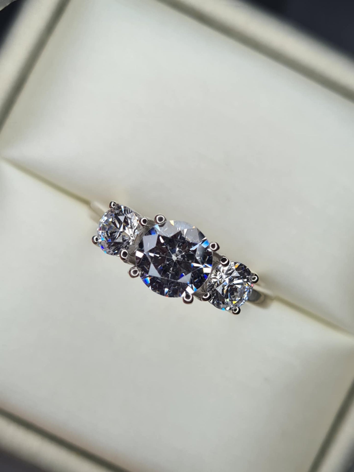 3.75ct Swarovski Zirconia Trilogy Ring in Rhodium Overlay 925 Sterling Silver