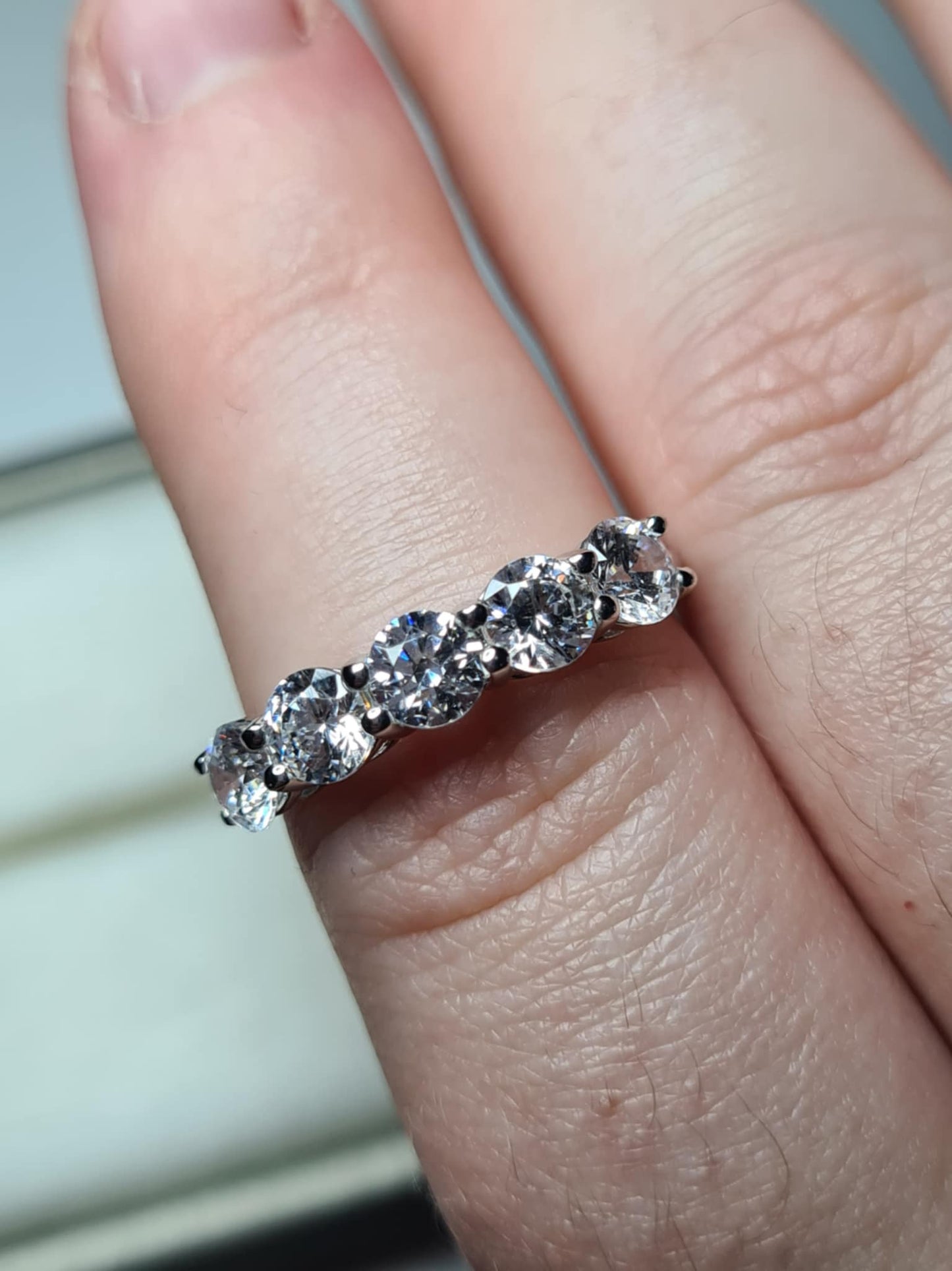 3.25ct Swarovski Zirconia 5 Stone Ring in Rhodium Overlay 925 Sterling Silver