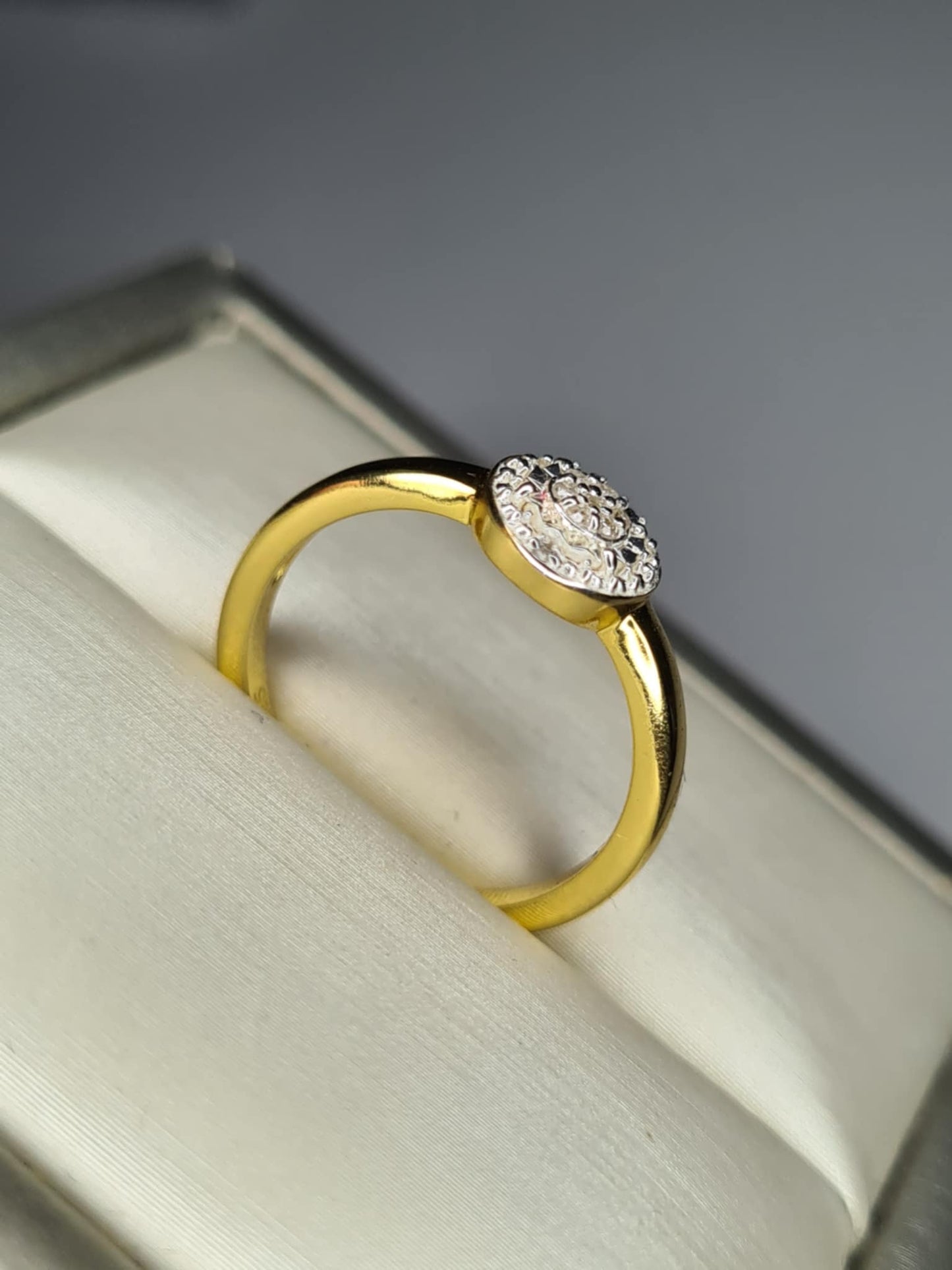 Natural White Diamond Ring in 18K Yellow Gold Overlay 925 Sterling Silver