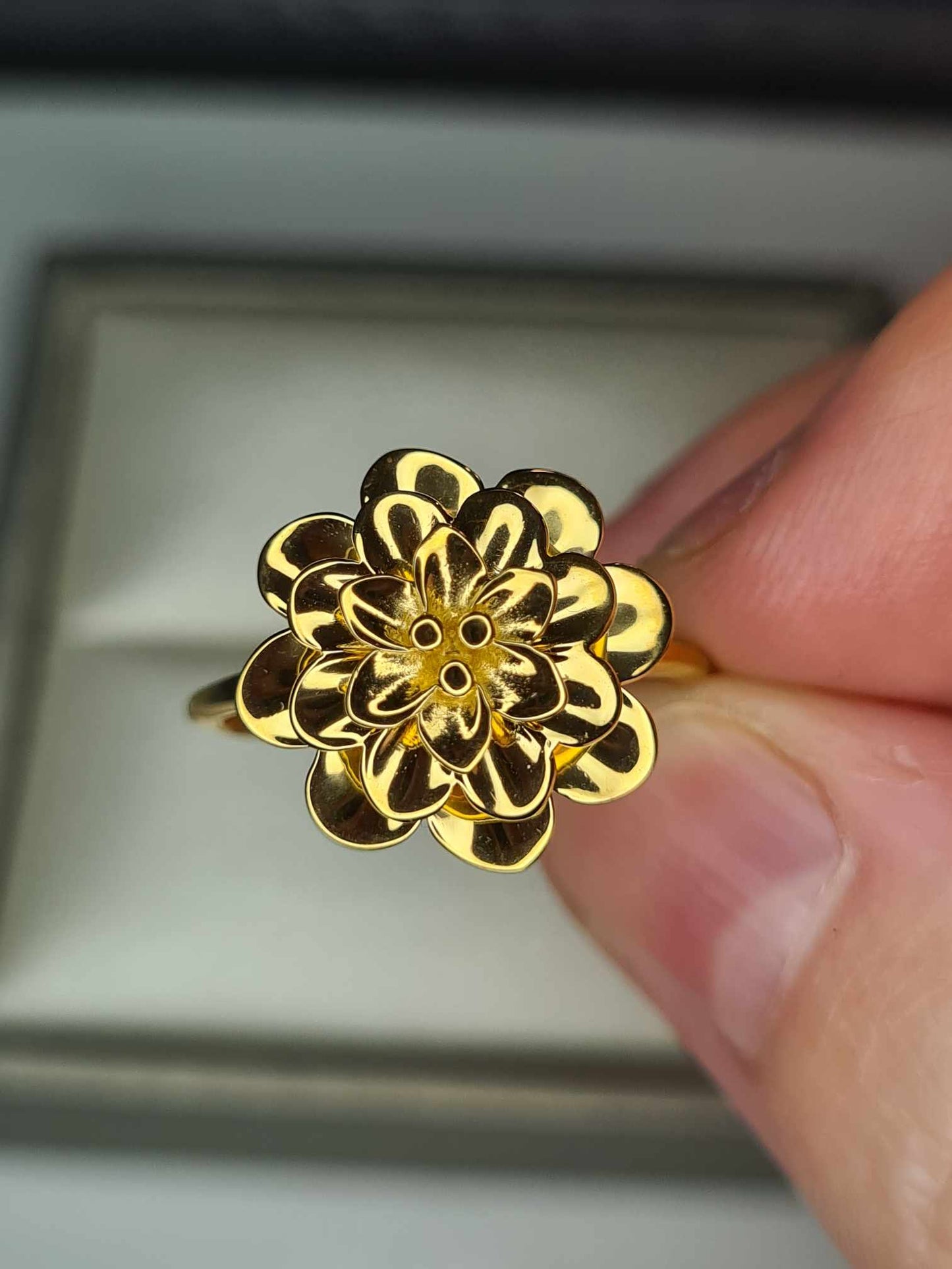 Floral 18K Yellow Gold 925 Sterling Silver Ring SIZES N,O