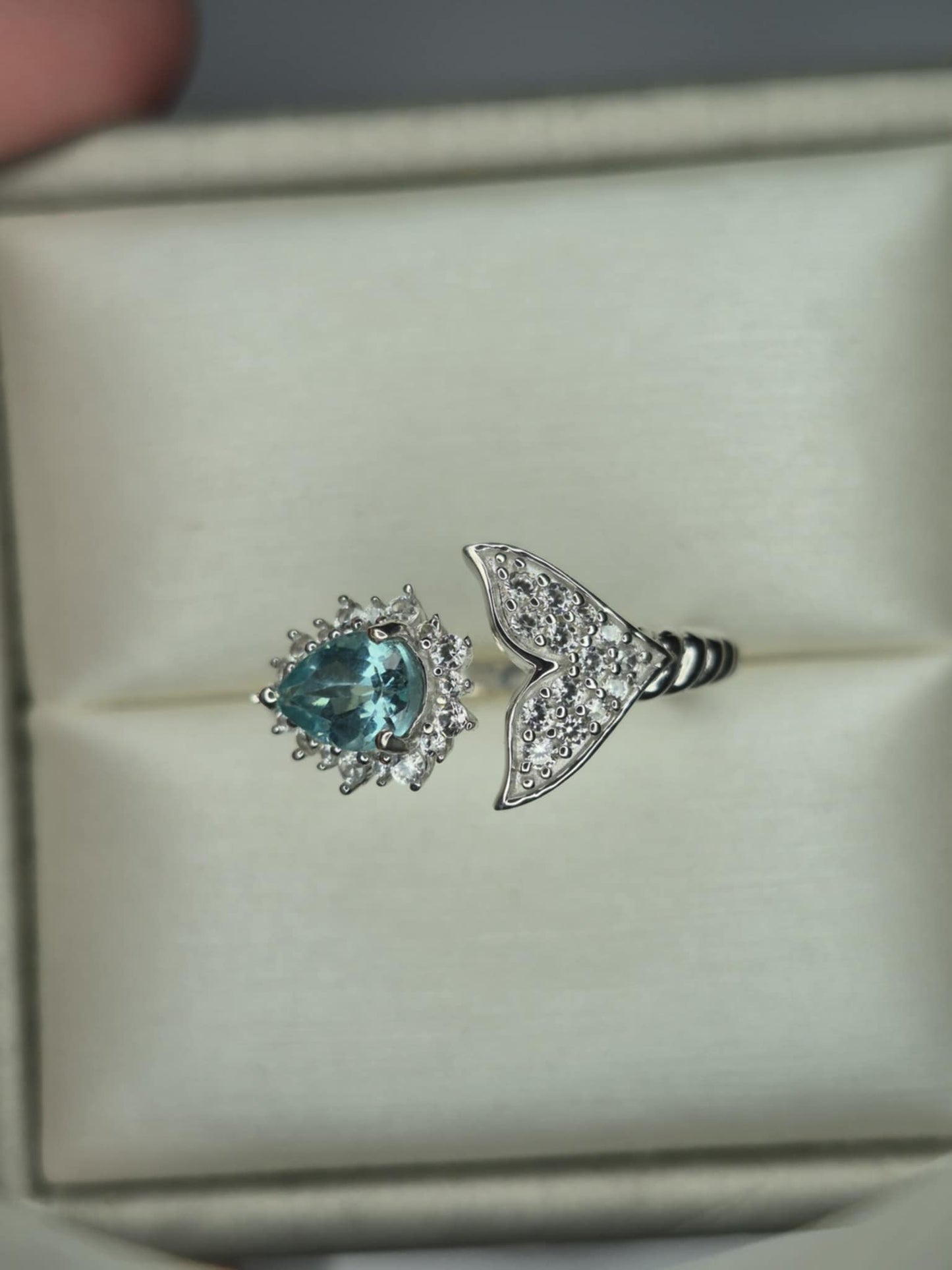 1.25ct Lagoon Apatite & White Zircon Mermaid Ring 925 Sterling Silver SIZE O