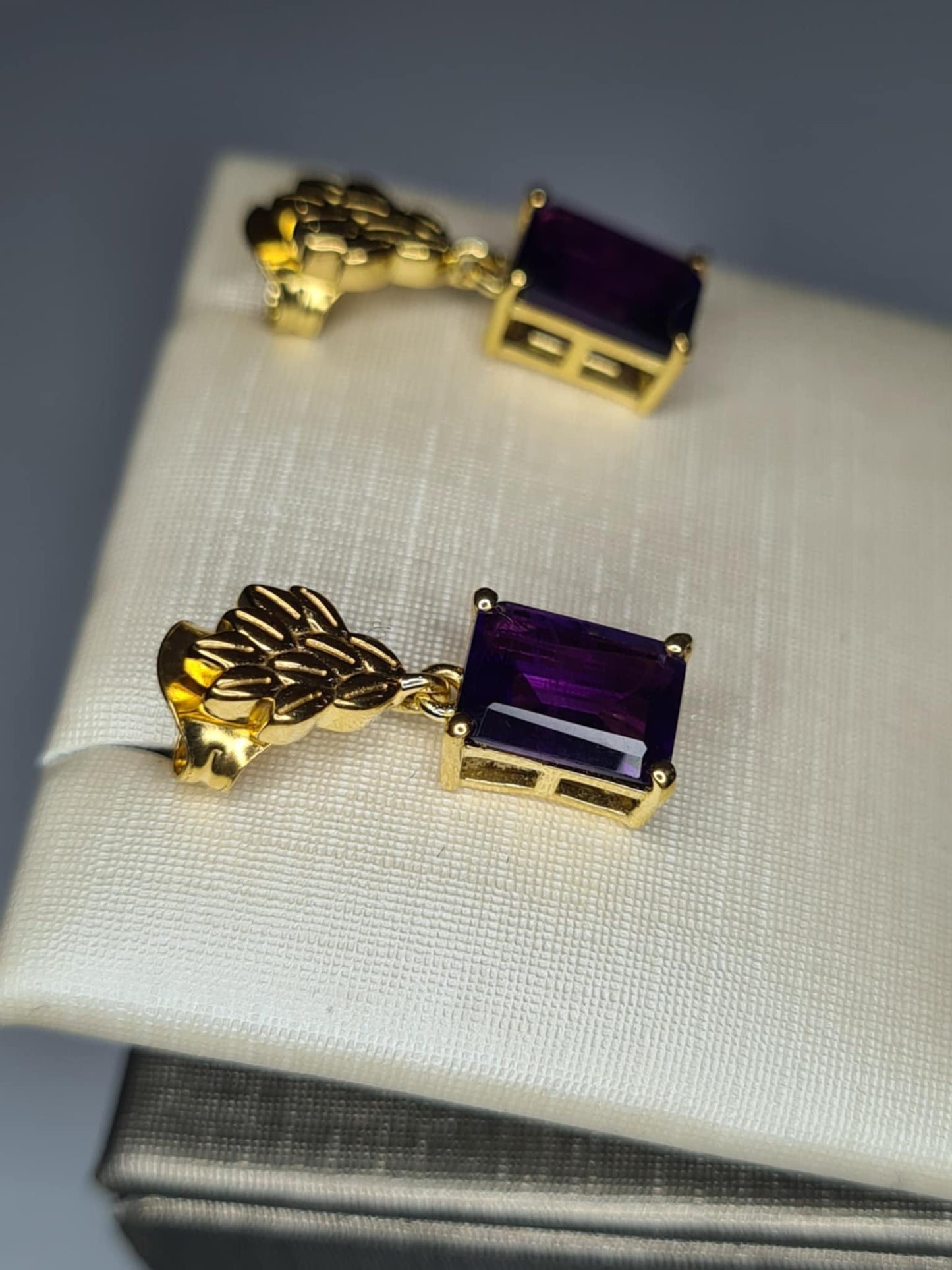 3.16ct AAA African Amethyst Dangling Earrings 18K Gold Overlay 925 Sterling Silver