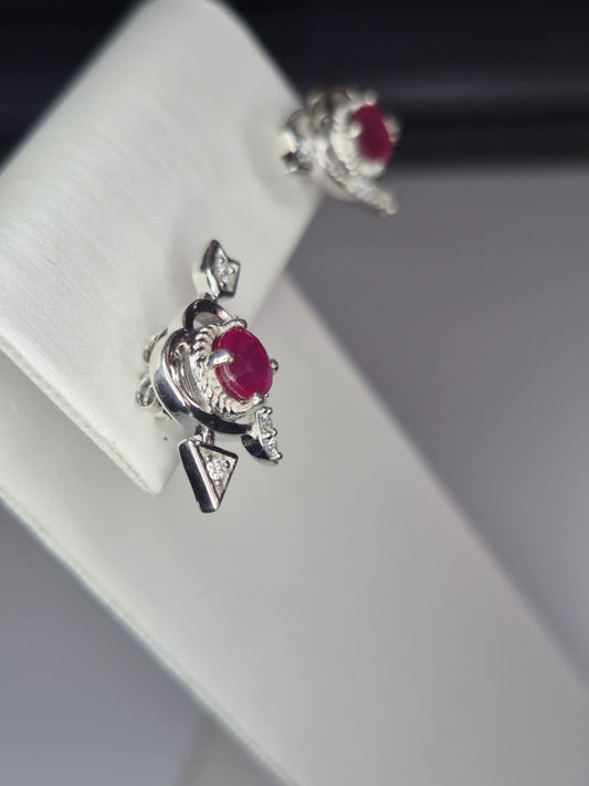 1.87ct African Ruby &Moissanite Solitaire Stud Earrings in 925 Sterling Silver