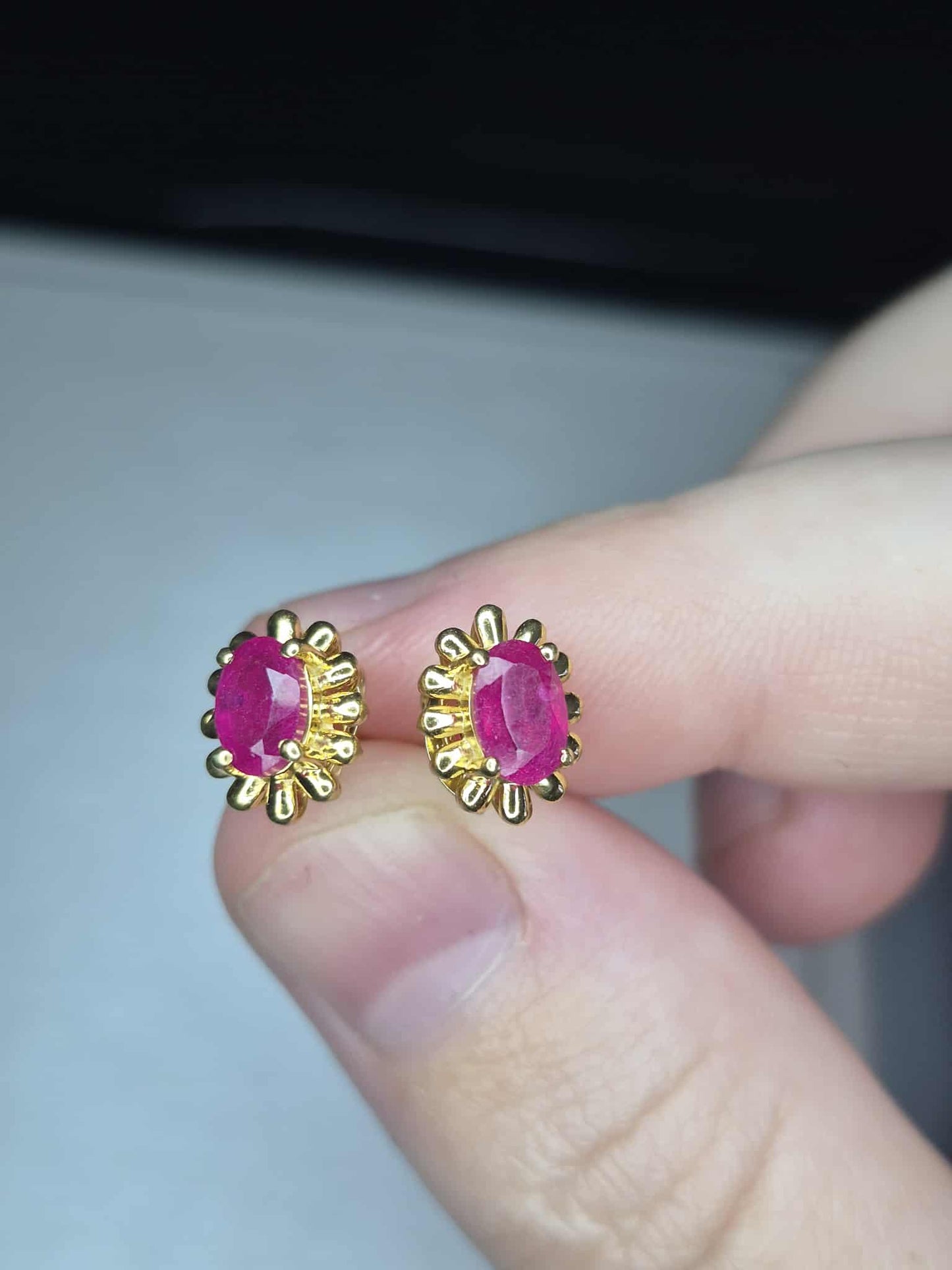 1.348 Ct. African Ruby Solitaire Stud Earrings in 14K Gold Overlay 925 Sterling Silver