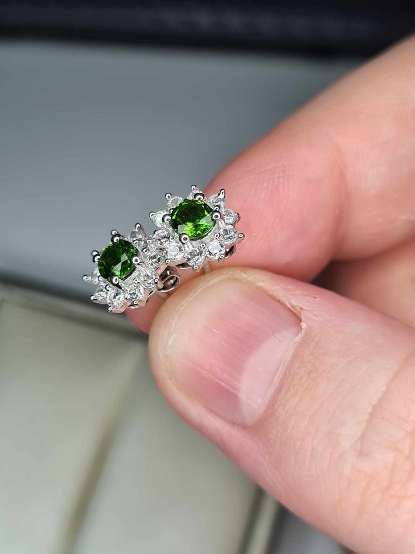 1ct Russian Diopside and natural zircon Halo Stud Earrings 925 Sterling