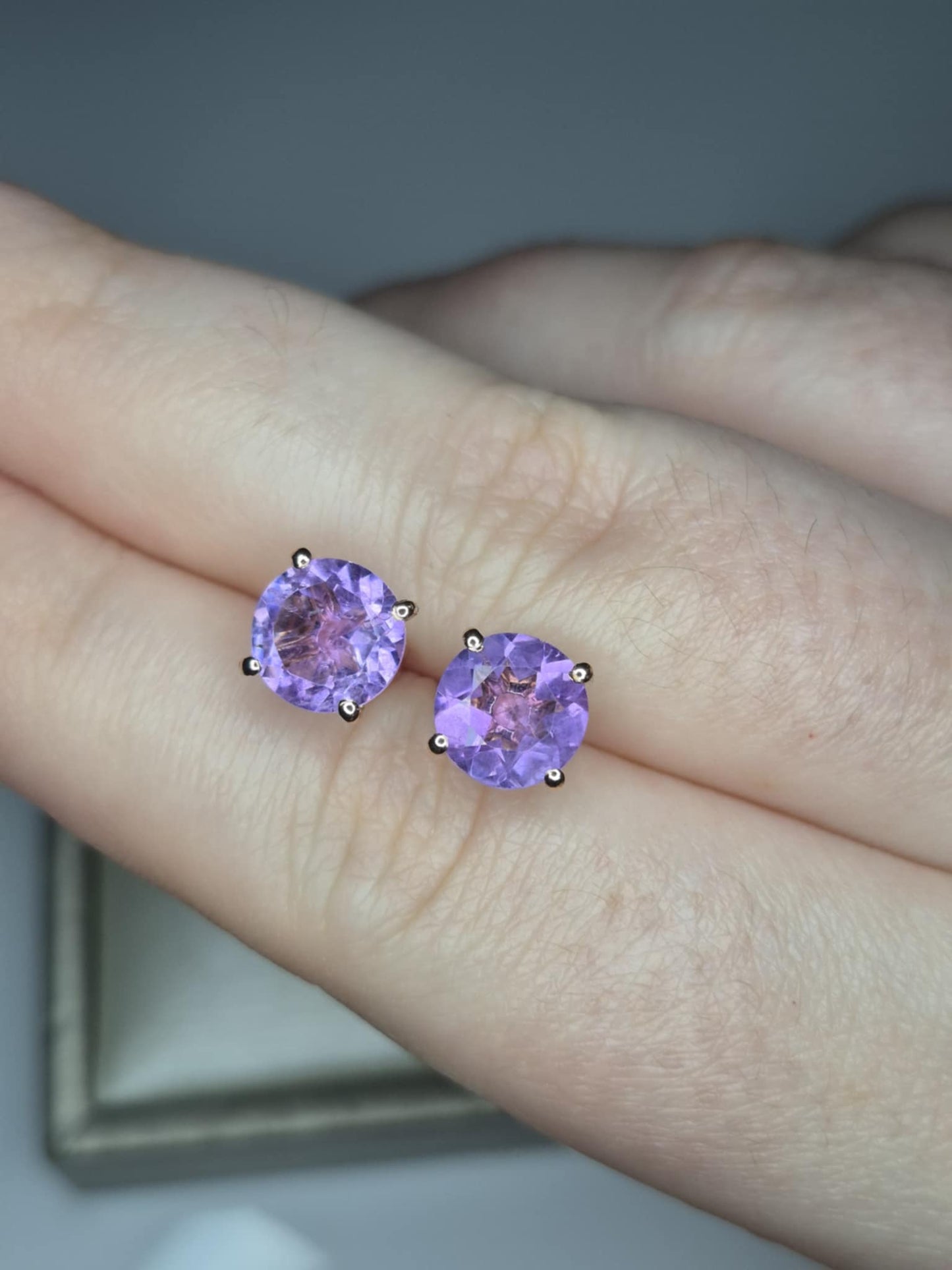 3.70 Ct. AAA Rose De France Amethyst Solitaire Stud Earring in 18K Rose Gold Overlay 925 Sterling Silver