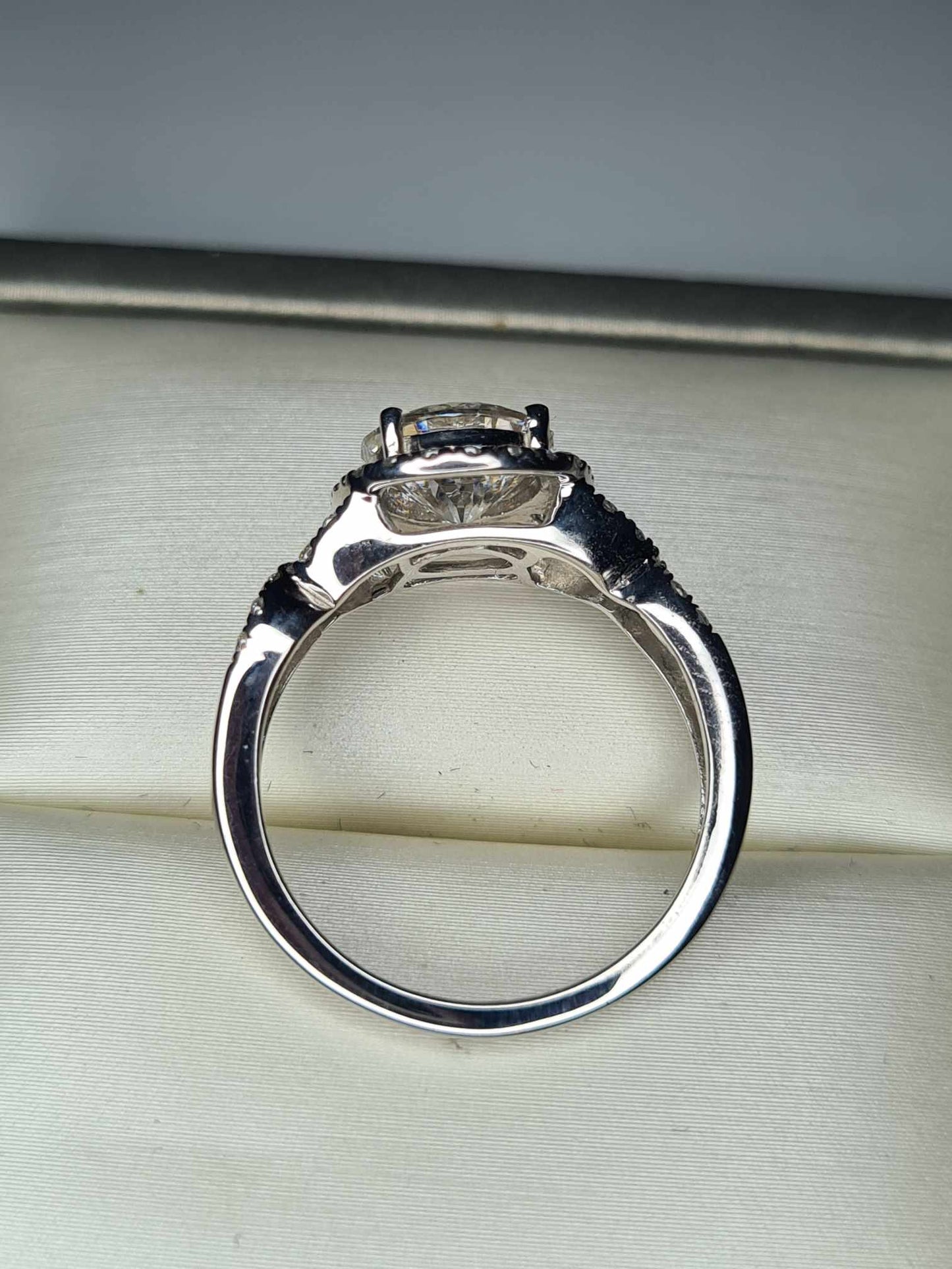 2.11ct Moissanite Halo Ring 925 Sterling Silver with platinum overlay SIZE O