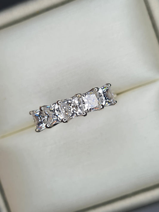 3.26ct Swarovski Zirconia 5 Stone Square cut Ring in Rhodium Overlay 925 Sterling Silver