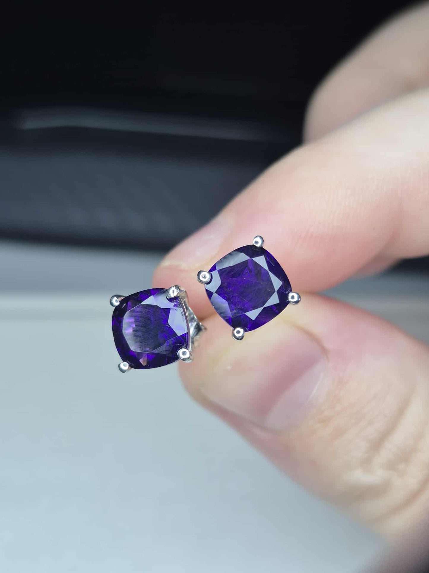 2.77ct AAA African Amethyst Stud Earrings in Platinum Overlay 925 Sterling Silver