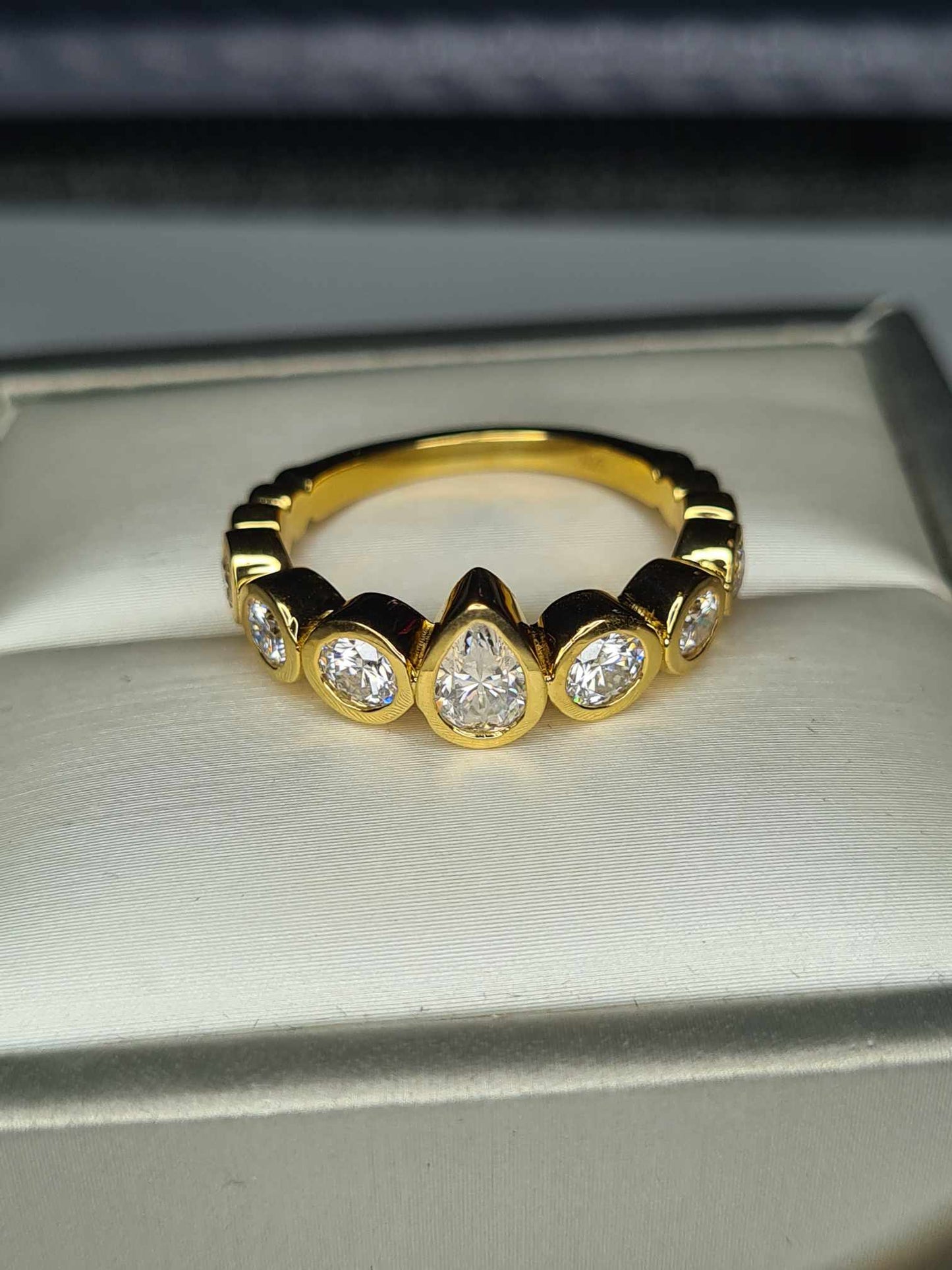 1.36 Ct 7 Stone Moissanite Ring 18k Gold Overlay 925 Sterling Silver SIZE R