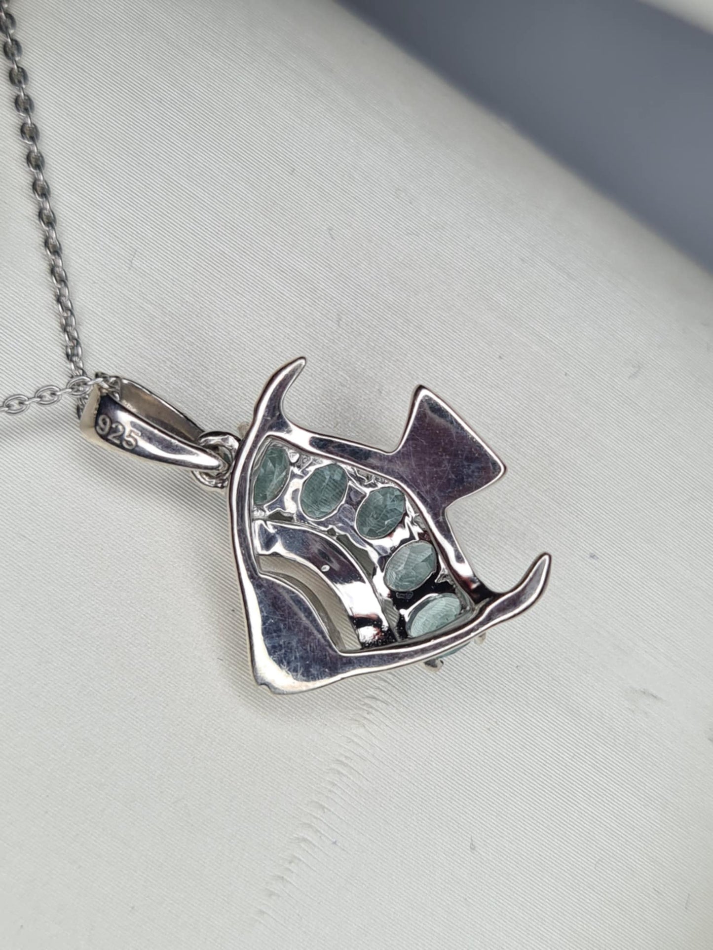 0.950ct. Lagoon Apatite Fish Necklace in Rhodium Overlay 925 Sterling Silver