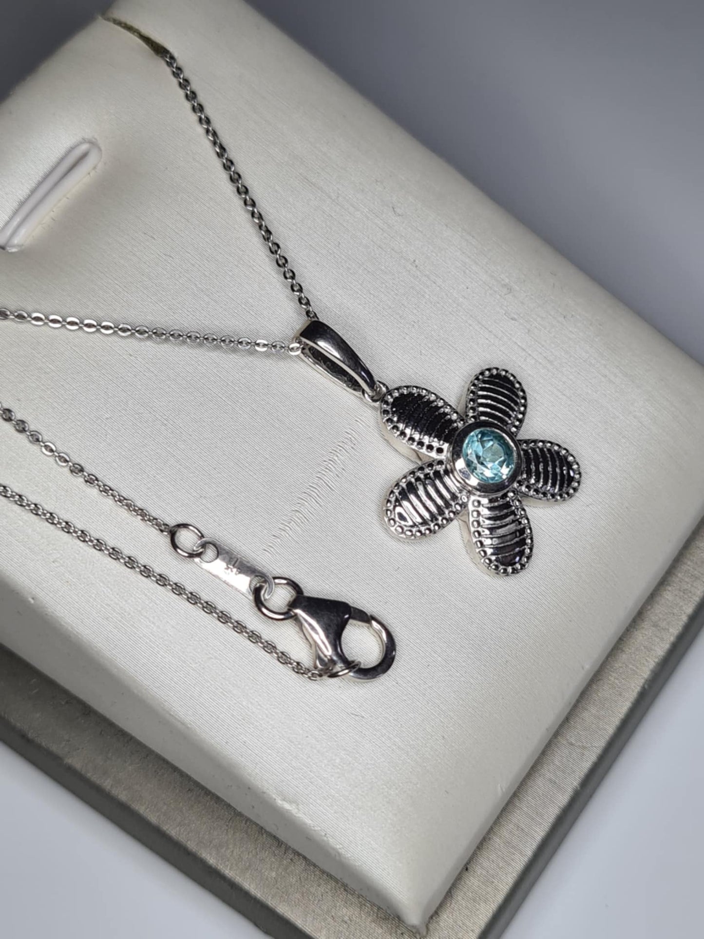 0.510ct. Lagoon Apatite Necklace in Rhodium Overlay 925 Sterling Silver