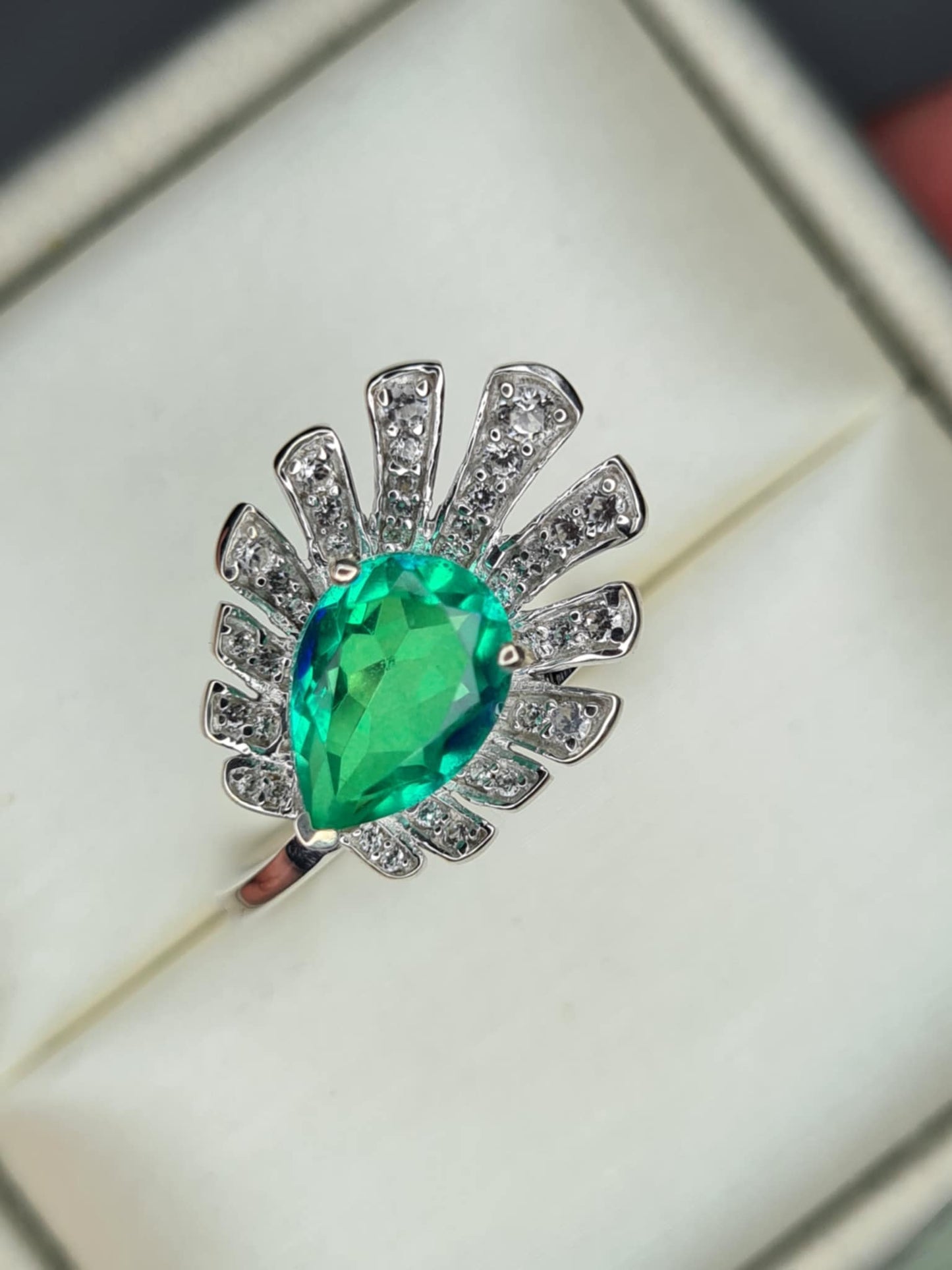 2.59 Ct Peacock Triplet Quartz, White Zircon Ring in 925 Sterling Silver SIZE K