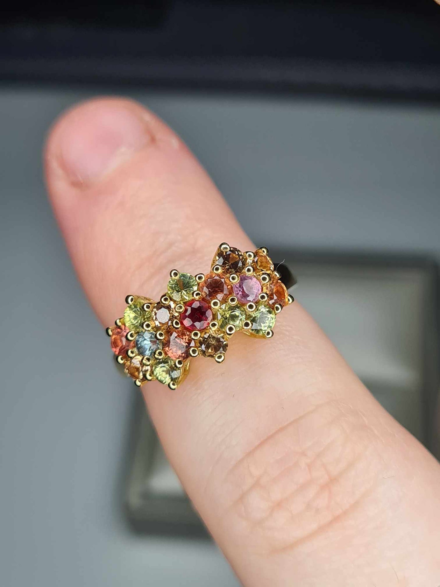 1.513ct Rainbow Sapphire Boat Ring in 18K Gold Overlay 925 Sterling Silver SIZE J