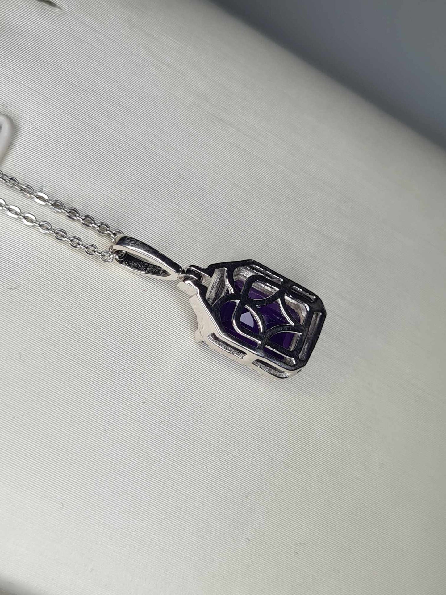 AAA 2.35 Ct Amethyst Solitaire Halo Necklace 925 Sterling Silver