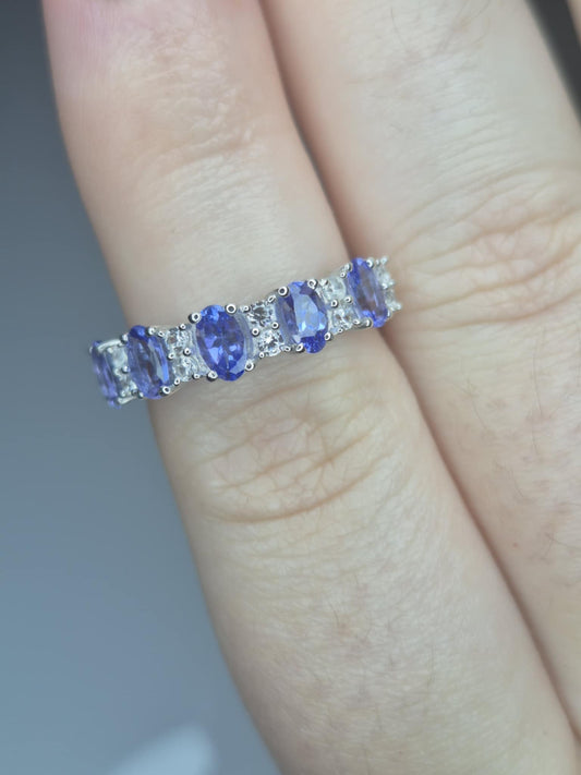 1.59ct Tanzanite and White Zircon Ring 925 Sterling Silver SIZE M
