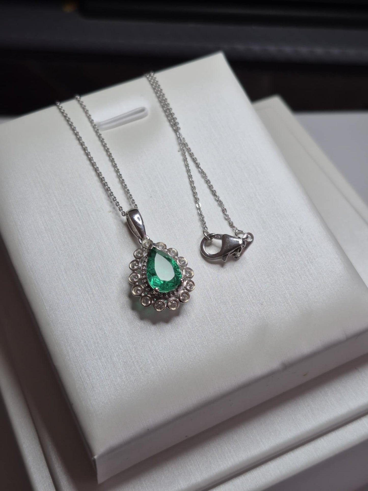 2.56ct Emeraldine Triplet Quartz & White Zircon Necklace in Rhodium Overlay 925 Sterling Silver