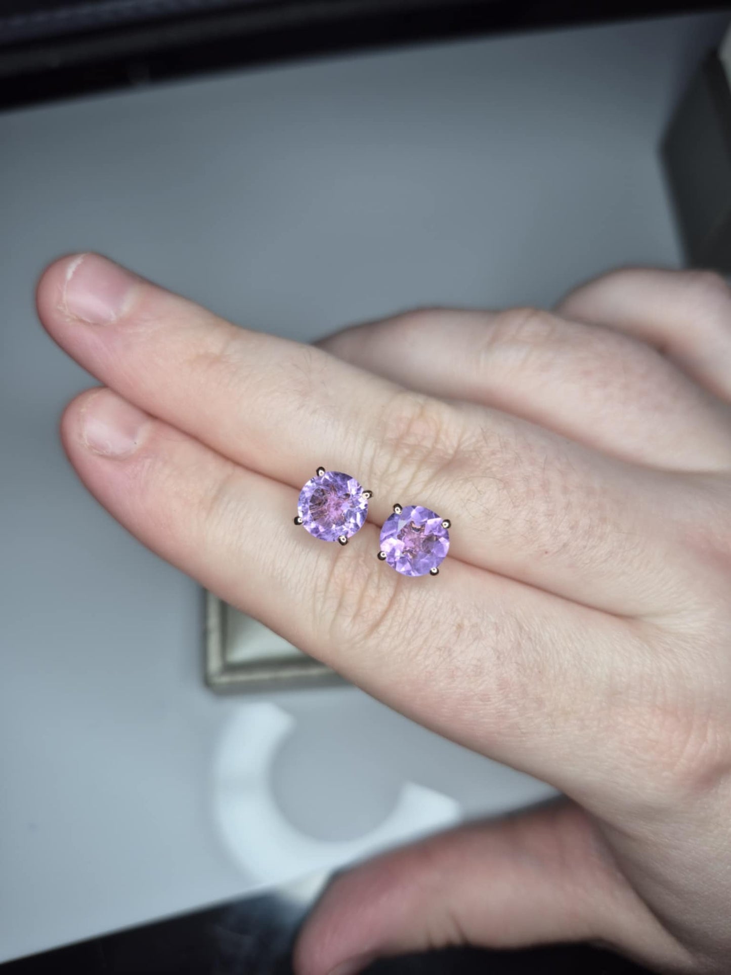 3.70 Ct. AAA Rose De France Amethyst Solitaire Stud Earring in 18K Rose Gold Overlay 925 Sterling Silver