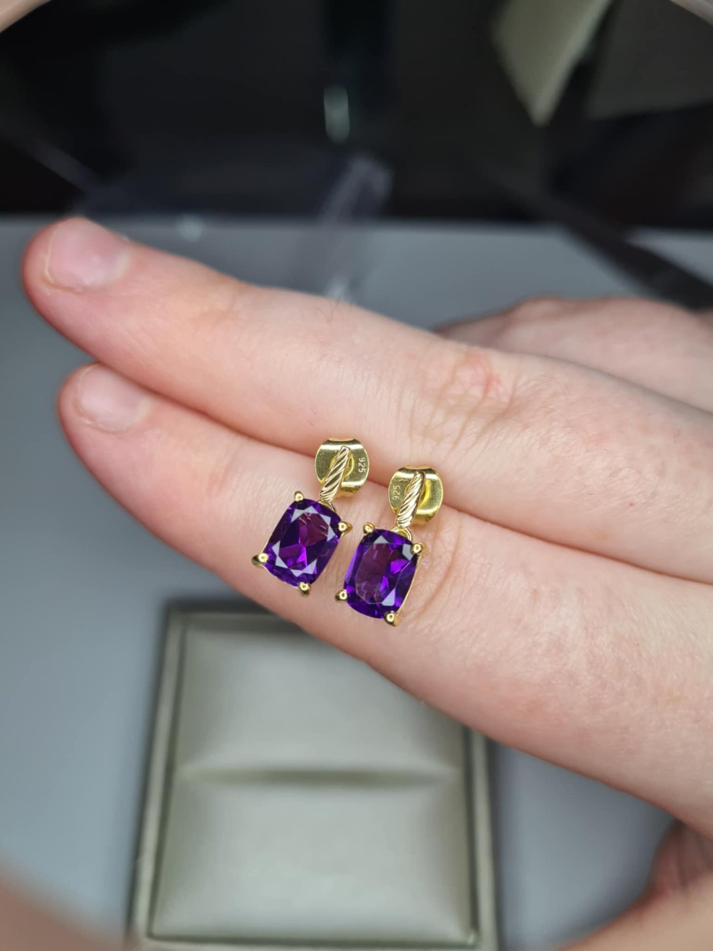 AAA African Amethyst Earrings in 18K Gold Overlay 925 Sterling Silver