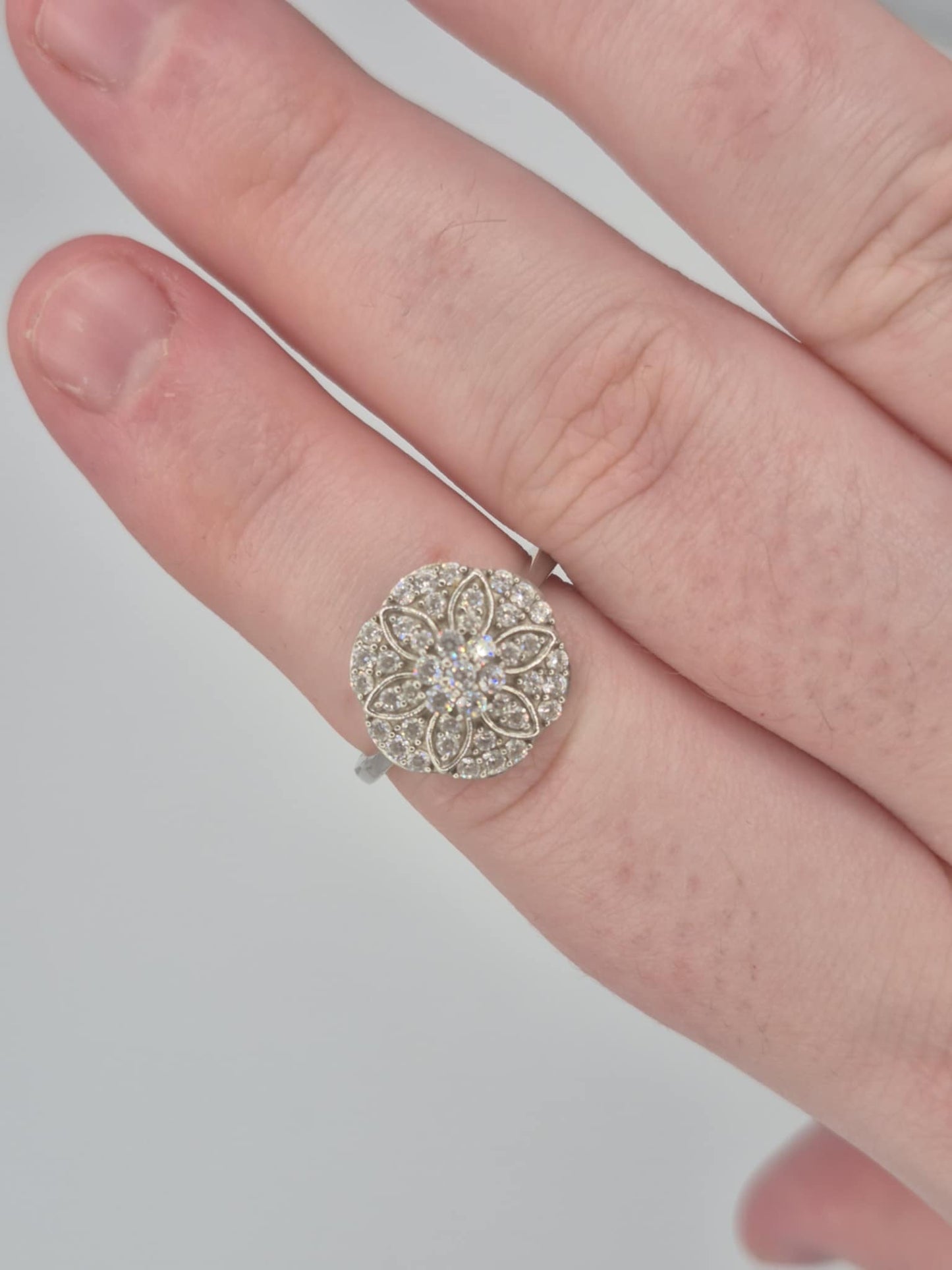 1.38 Ct. Swarovski Zirconia Floral Ring Platinum Overlay 925 Sterling Silver SIZE O