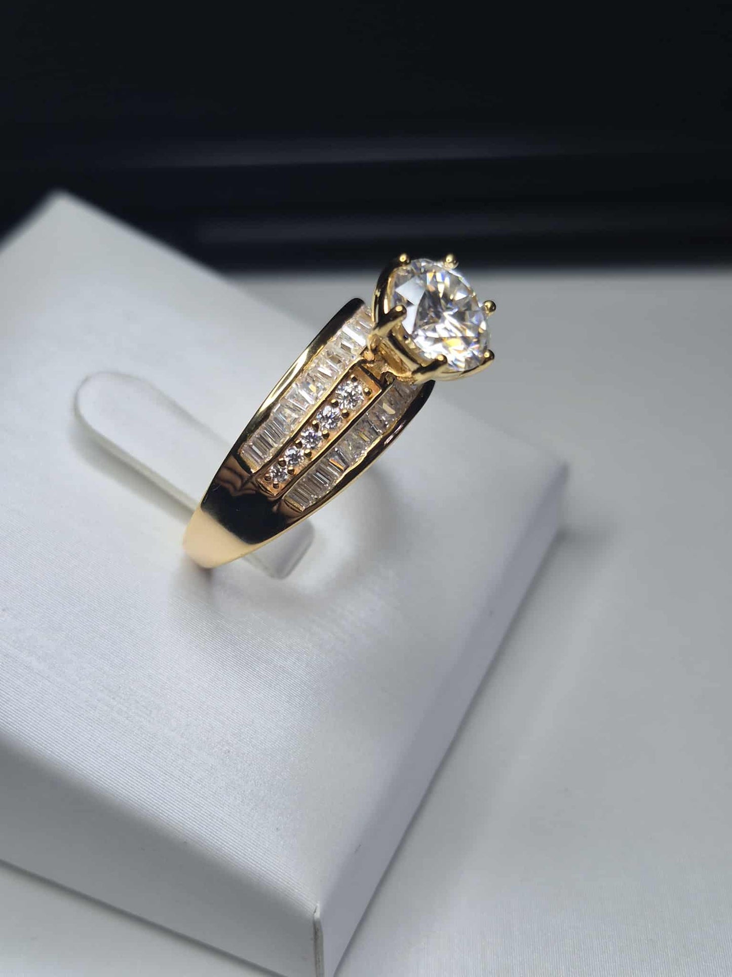 3.15ct Moissanite Ring in 18K Gold Overlay 925 Sterling Silver SIZE R