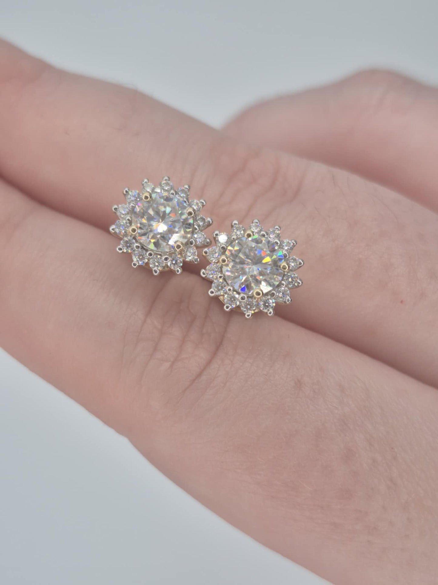 1.90ct 9K Yellow Gold Moissanite Halo Stud Earrings