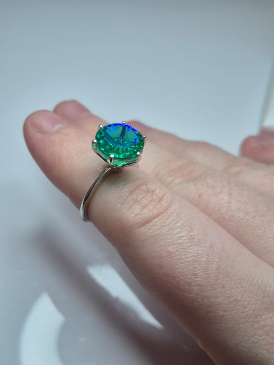 5.38ct Peacock Triplet Quartz Ring in Platinum Overlay 925 Sterling Silver SIZE K