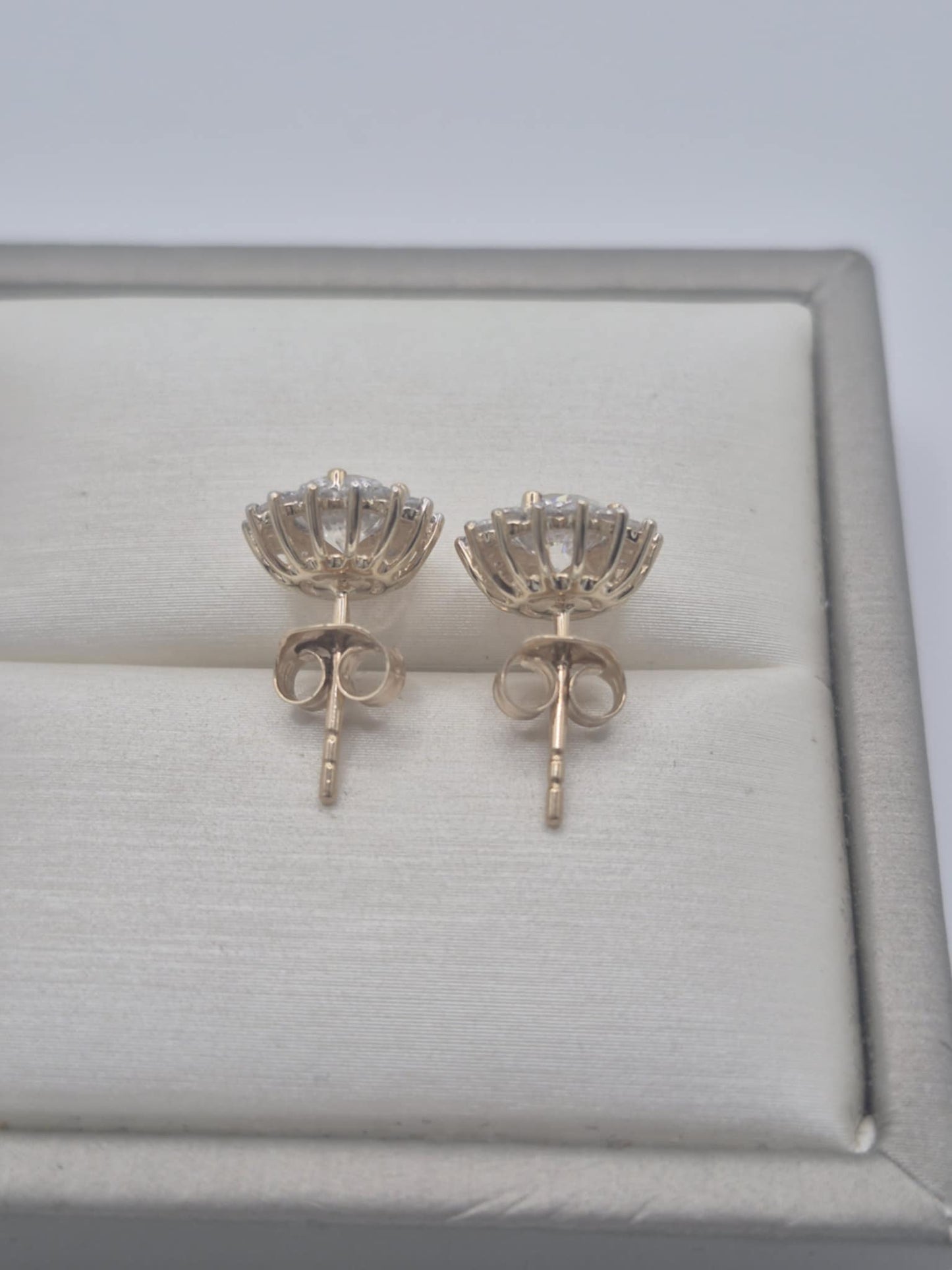 1.90ct 9K Yellow Gold Moissanite Halo Stud Earrings