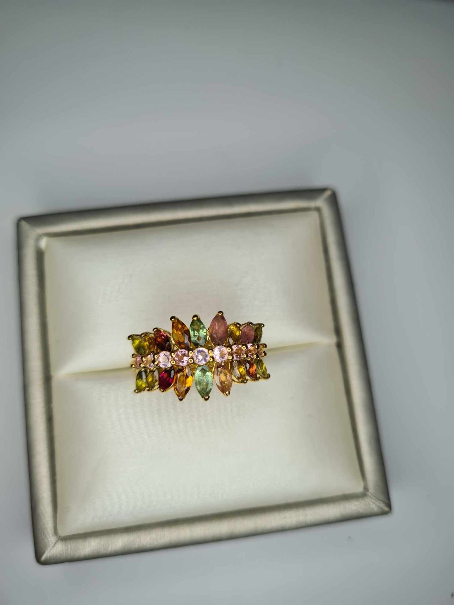 Multi-Tourmaline Cluster Ring in 18K Yellow Gold Vermeil Sterling Silver 2.18 Ct.
