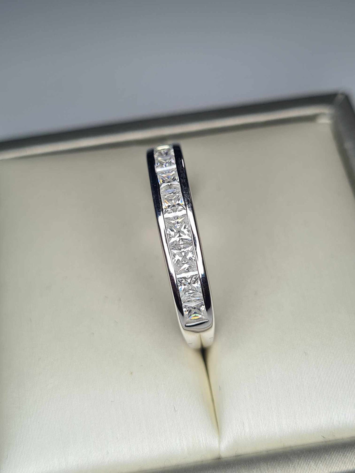 1.36 Ct Moissanite Half Eternity Band Ring in Platinum Overlay Sterling Silver SIZE V