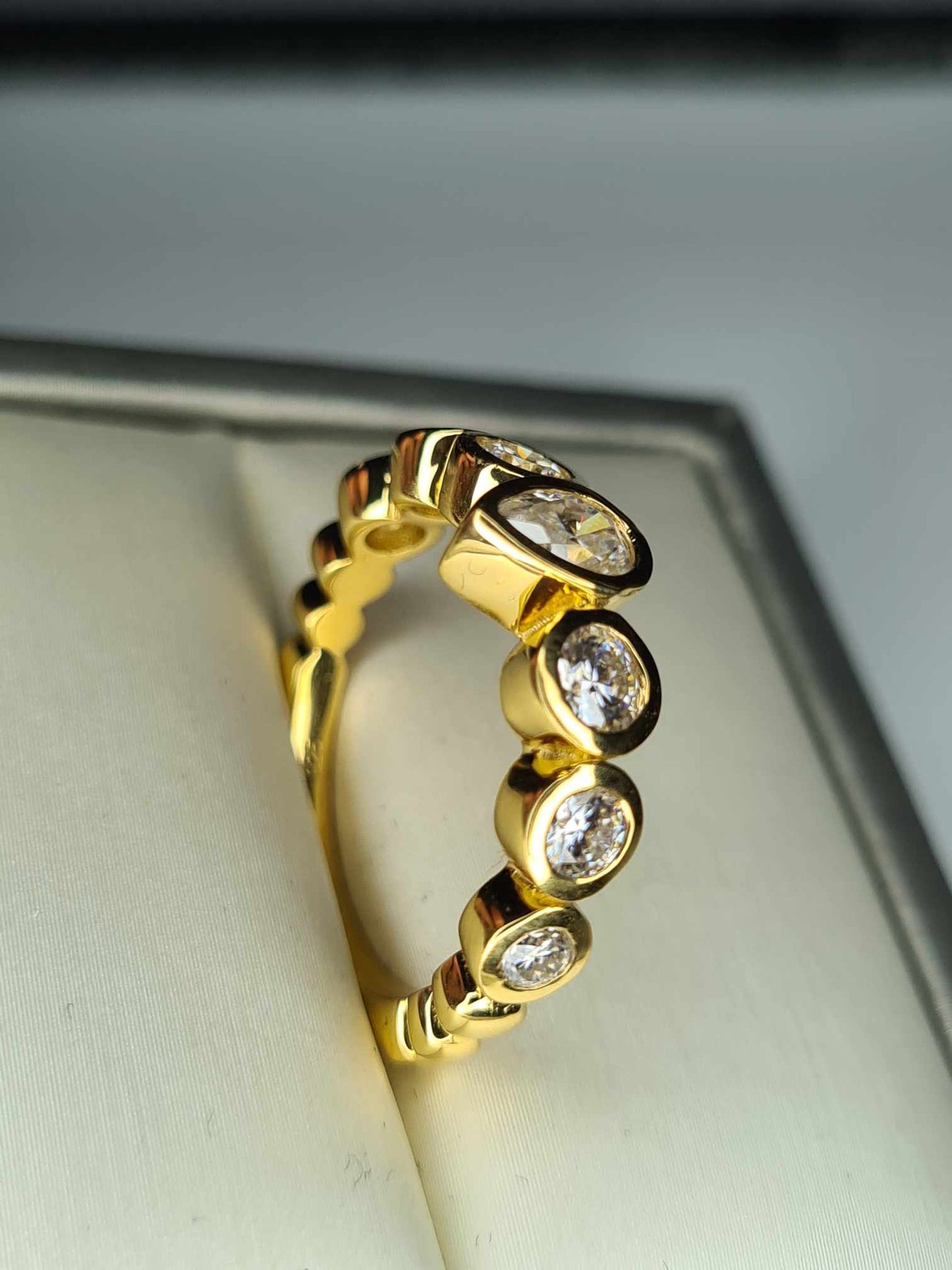 1.36 Ct 7 Stone Moissanite Ring 18k Gold Overlay 925 Sterling Silver SIZE R