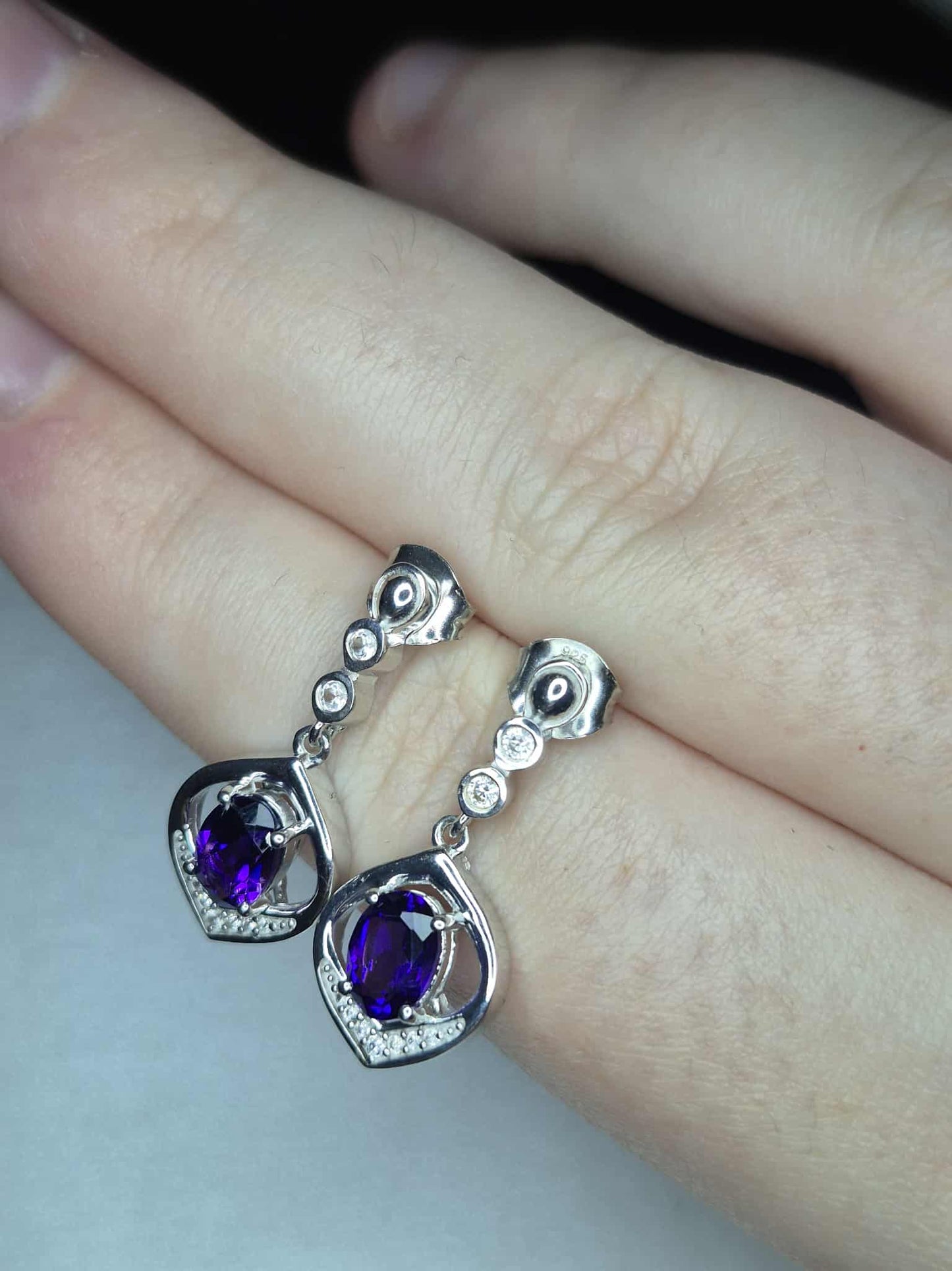 1.68ct Natural Moroccan Amethyst & White Zircon Earrings in Rhodium Overlay 925 Sterling Silver