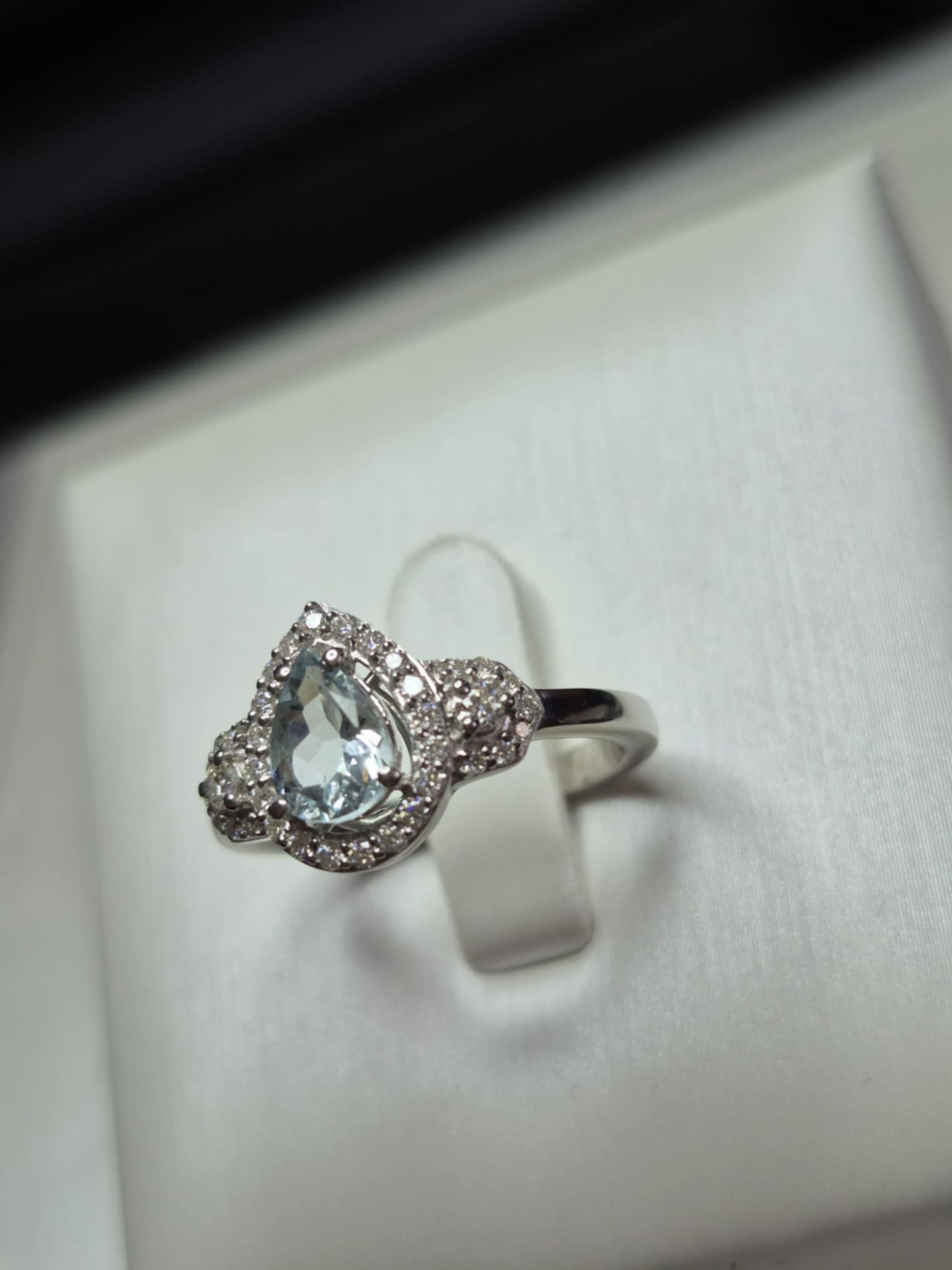 Aquamarine & Moissanite Ring in Rhodium Overlay 925 Sterling Silver SIZE M