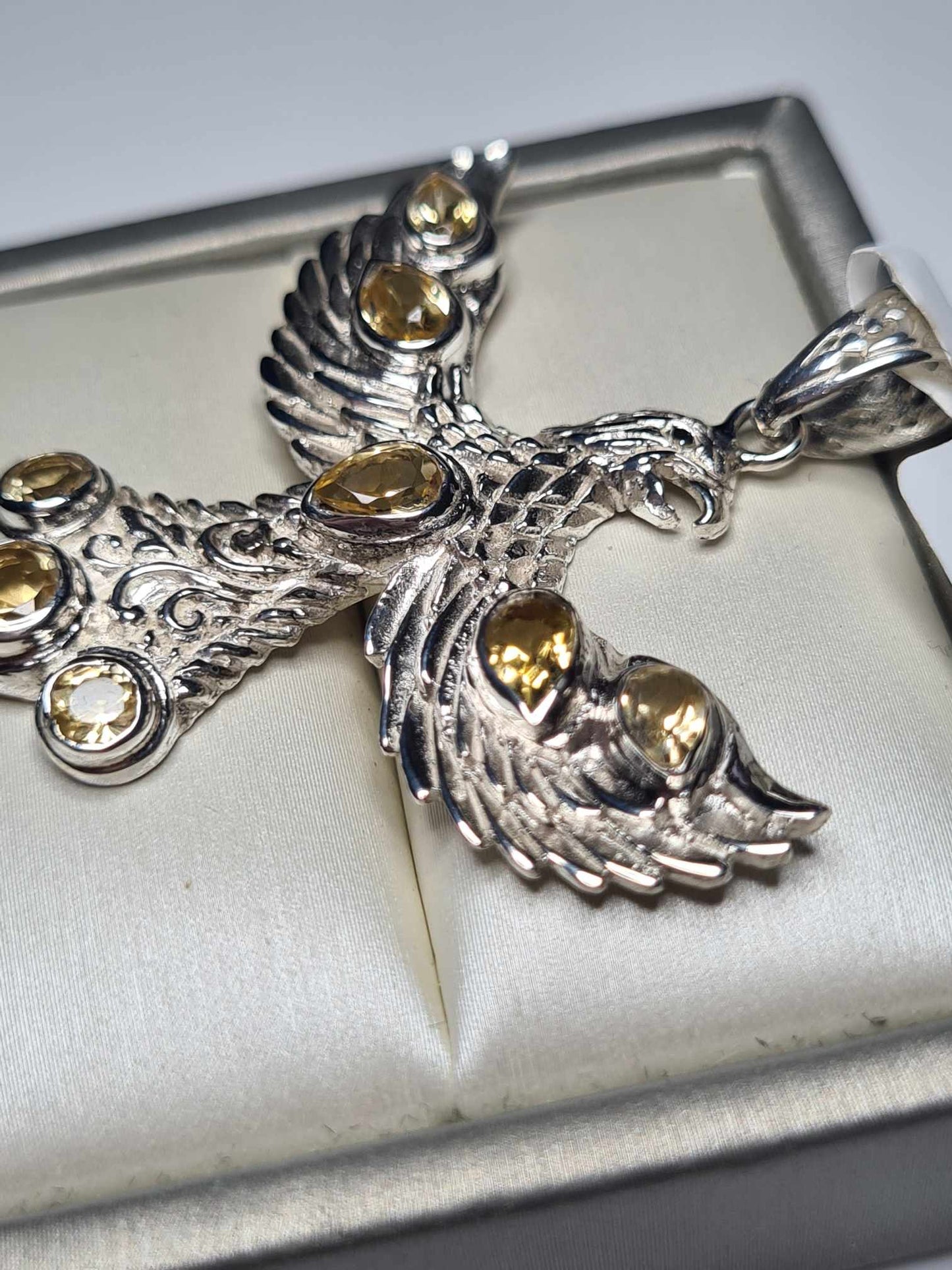 2.62ct Hand Made Citrine Eagle Pendant 925 Sterling Silver