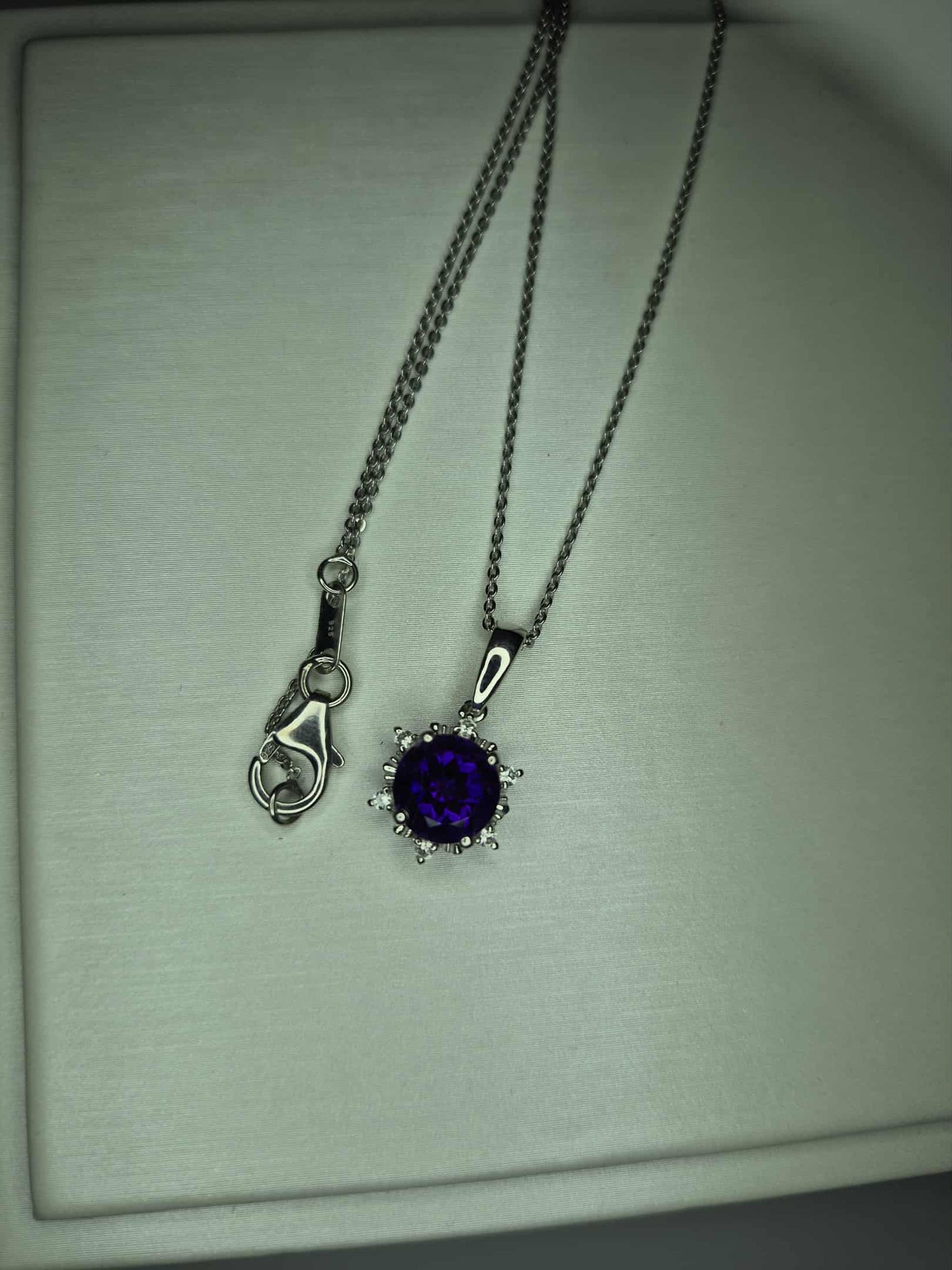2.08ct Natural Moroccan Amethyst & White Zircon Necklace in Rhodium Overlay 925 Sterling Silver