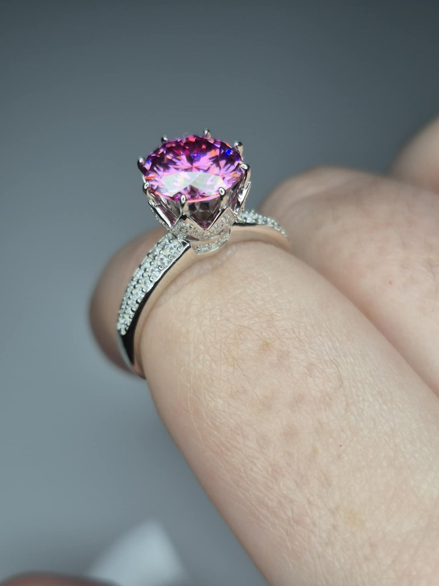 2.91ct Pink Lotus Moissanite Ring in Rhodium Overlay 925 Sterling Silver SIZE P