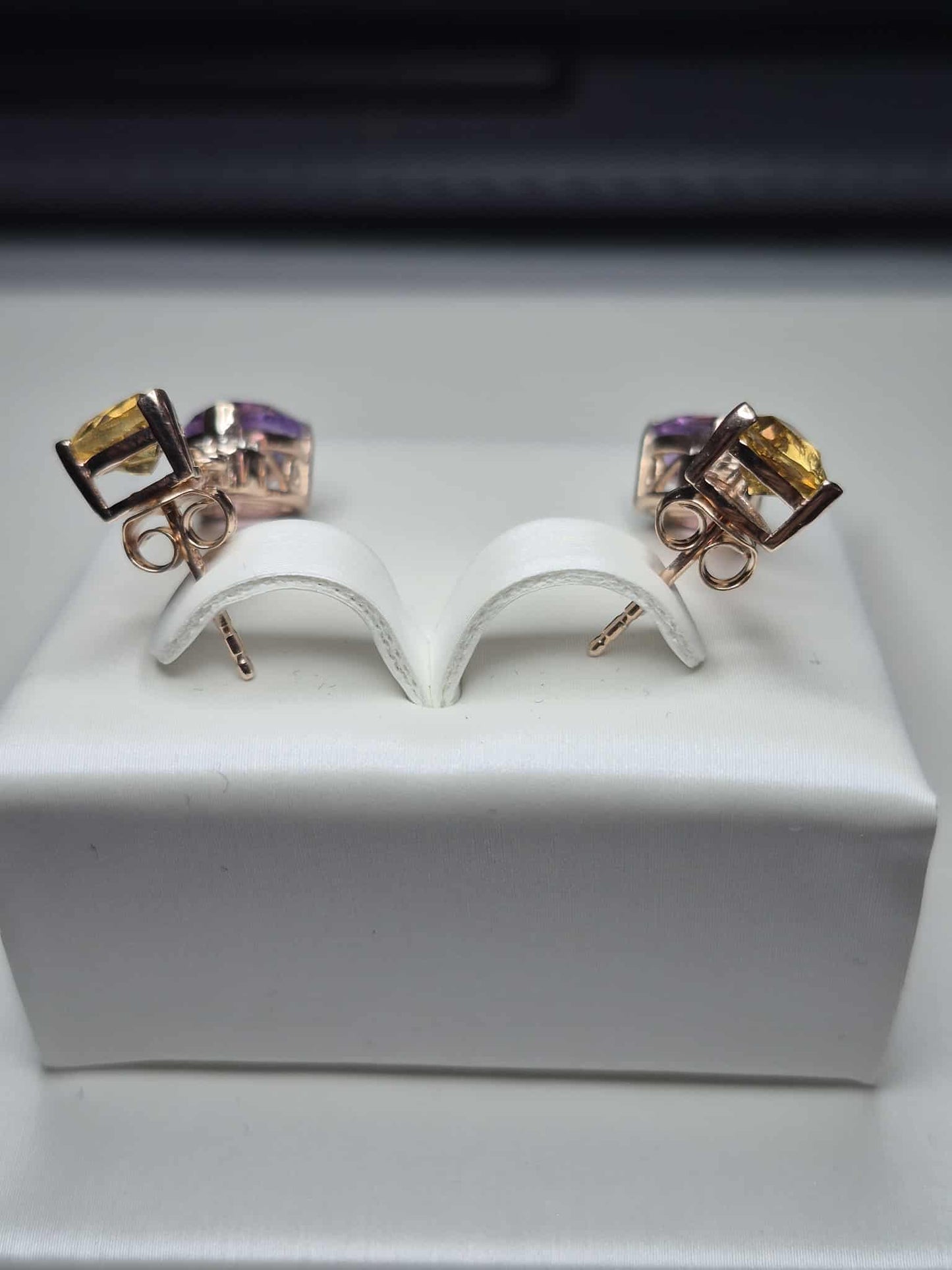 5.71ct Rose De France Amethyst, Citrine Dangle Earrings 925 Sterling Silver