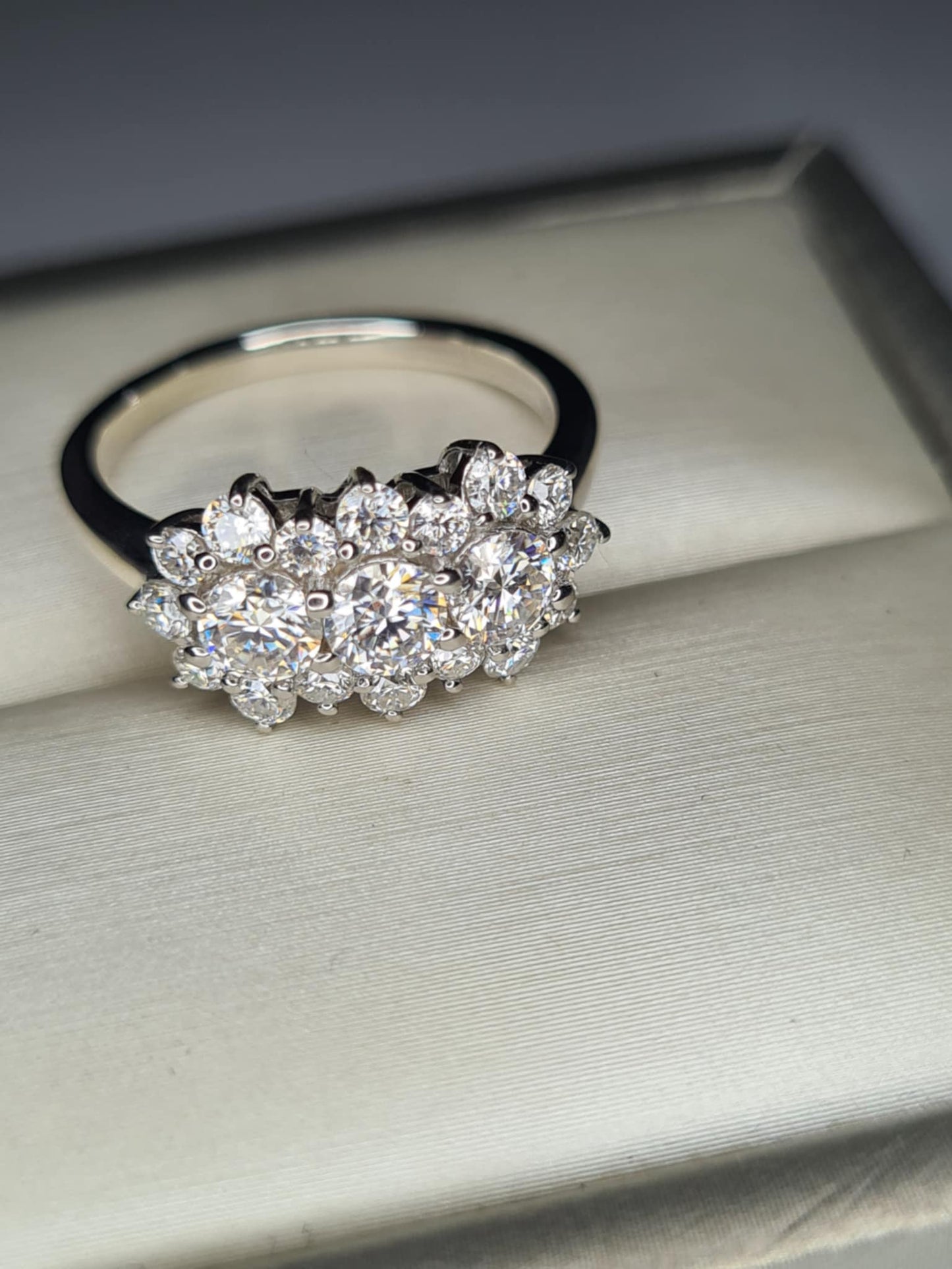 1.30ct Moissanite Boat Ring in Rhodium Overlay 925 Sterling Silver SIZE M