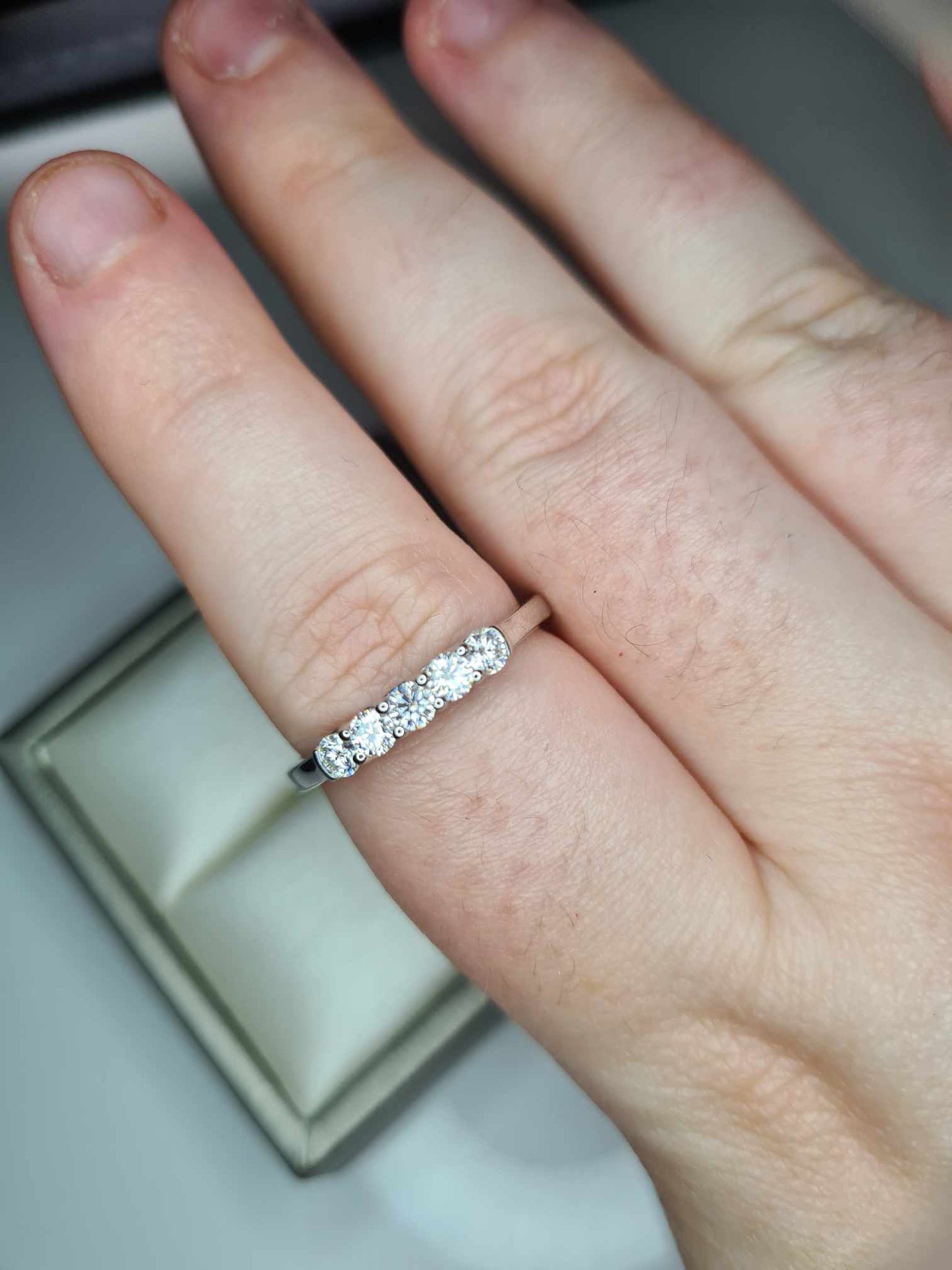 0.525ct. 5 Stone Moissanite Band Ring in Platinum Overlay 925 Sterling Silver