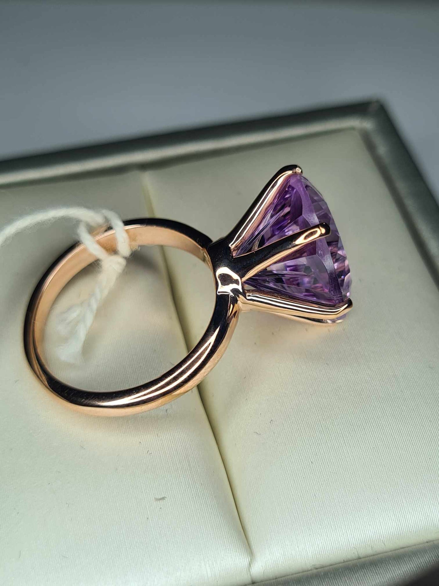 9.49ct  Rose De France Amethyst Solitaire Ring in 18K Rose Gold Overlay 925  Sterling Silver SIZE M