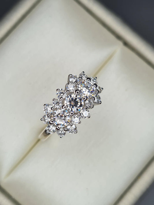 1.30ct Moissanite Boat Ring in Rhodium Overlay 925 Sterling Silver SIZE M