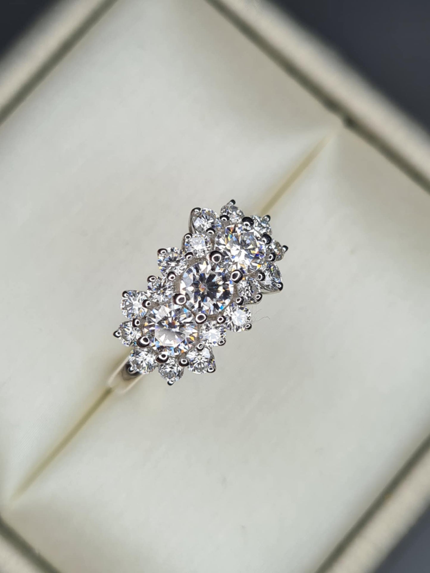 1.30ct Moissanite Boat Ring in Rhodium Overlay 925 Sterling Silver SIZE M