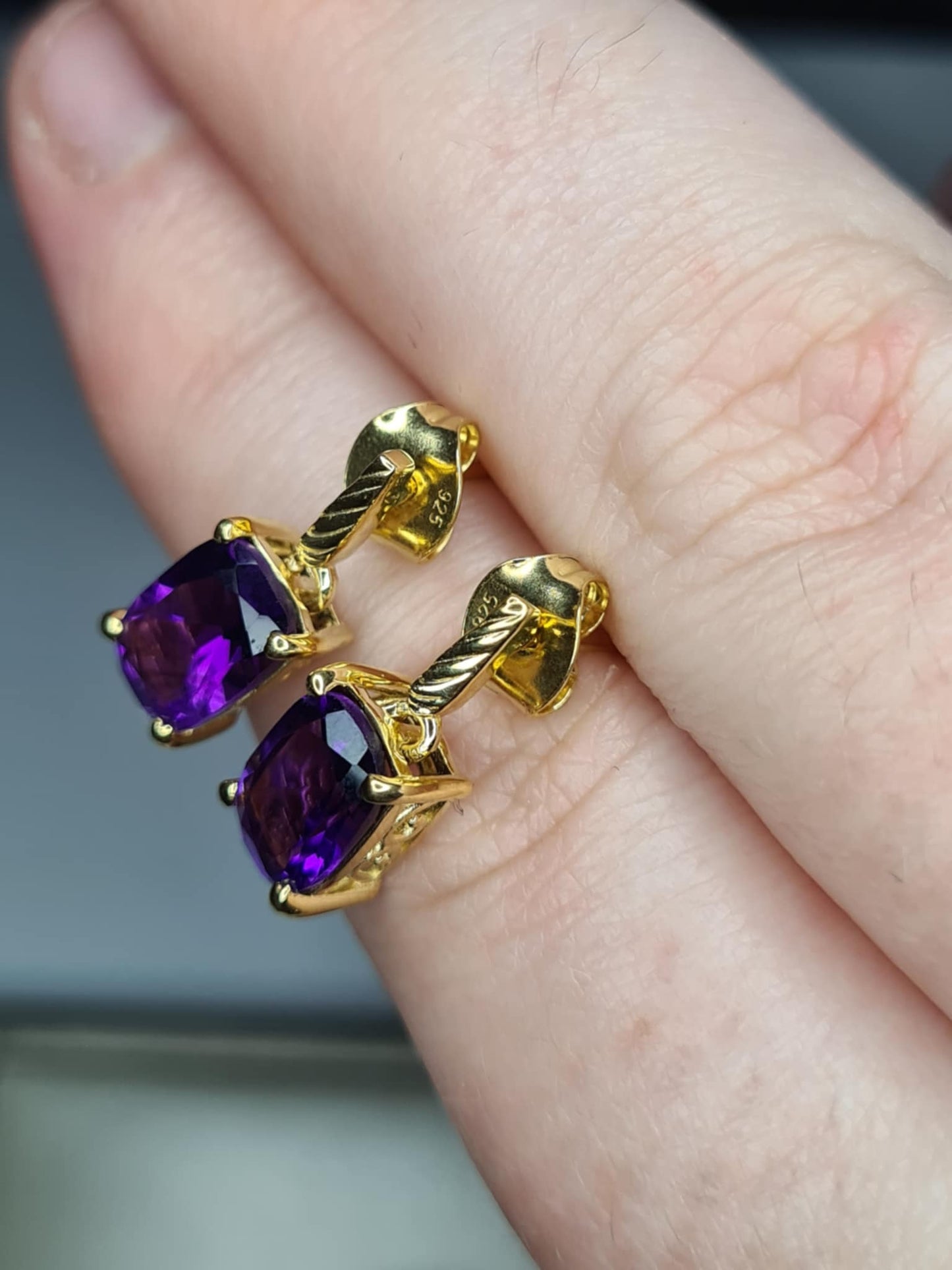 AAA African Amethyst Earrings in 18K Gold Overlay 925 Sterling Silver