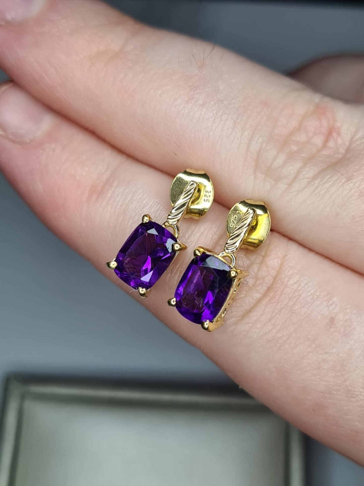AAA African Amethyst Earrings in 18K Gold Overlay 925 Sterling Silver