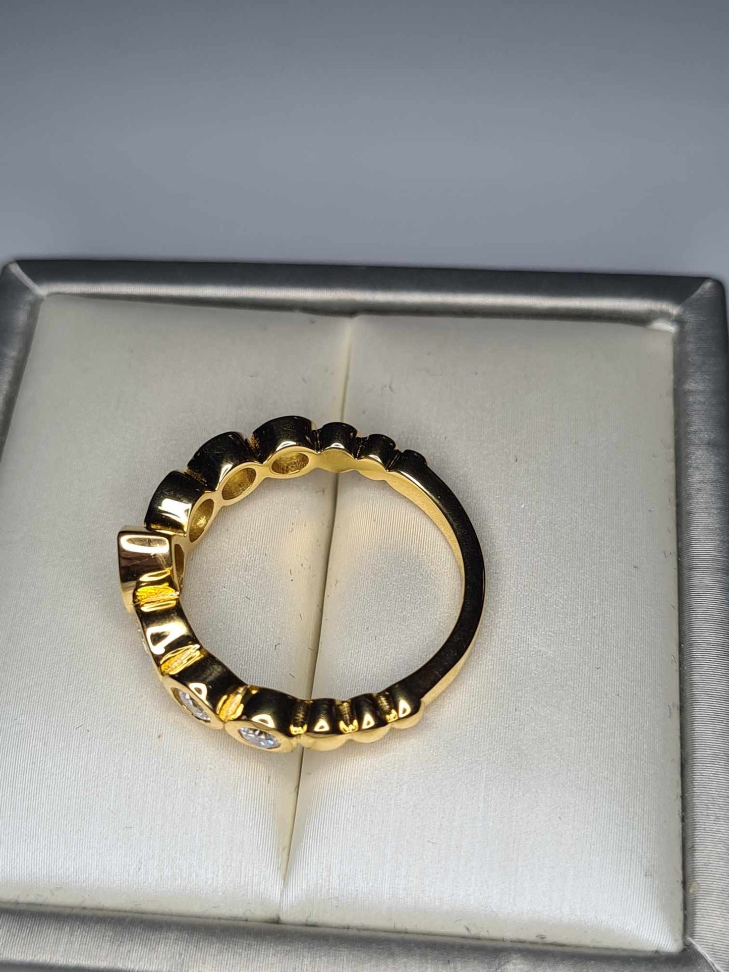 1.36 Ct 7 Stone Moissanite Ring 18k Gold Overlay 925 Sterling Silver SIZE R