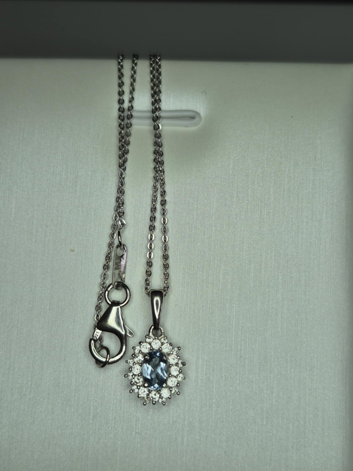 Santamaria Aquamarine & White Zircon Necklace in Rhodium Overlay 925 Sterling Silver